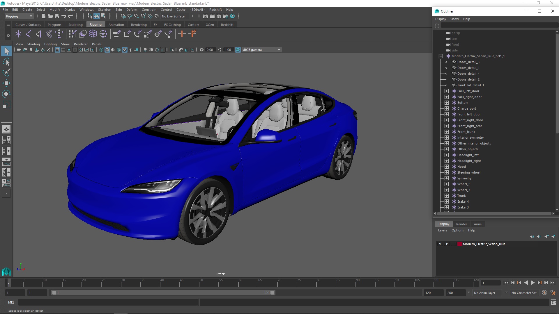 3D Modern Electric Sedan Blue