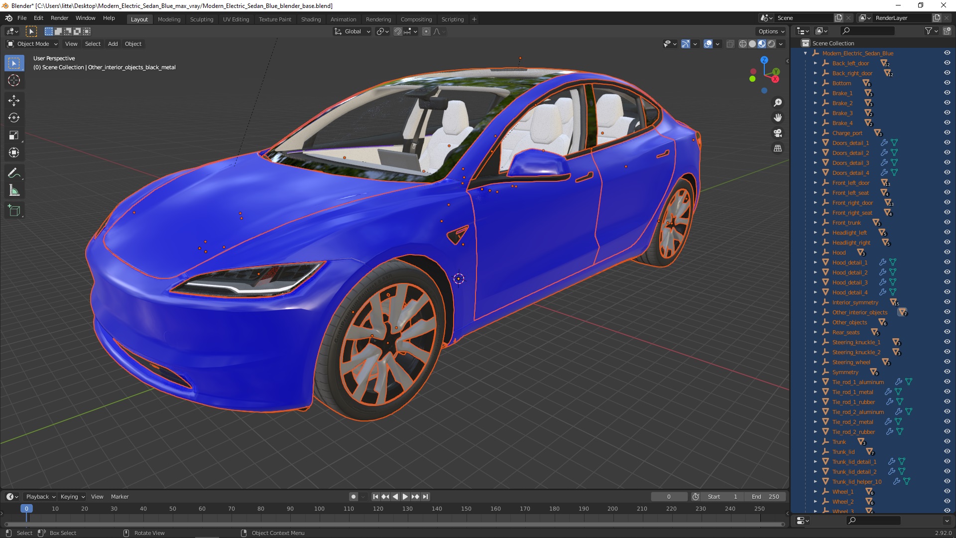 3D Modern Electric Sedan Blue