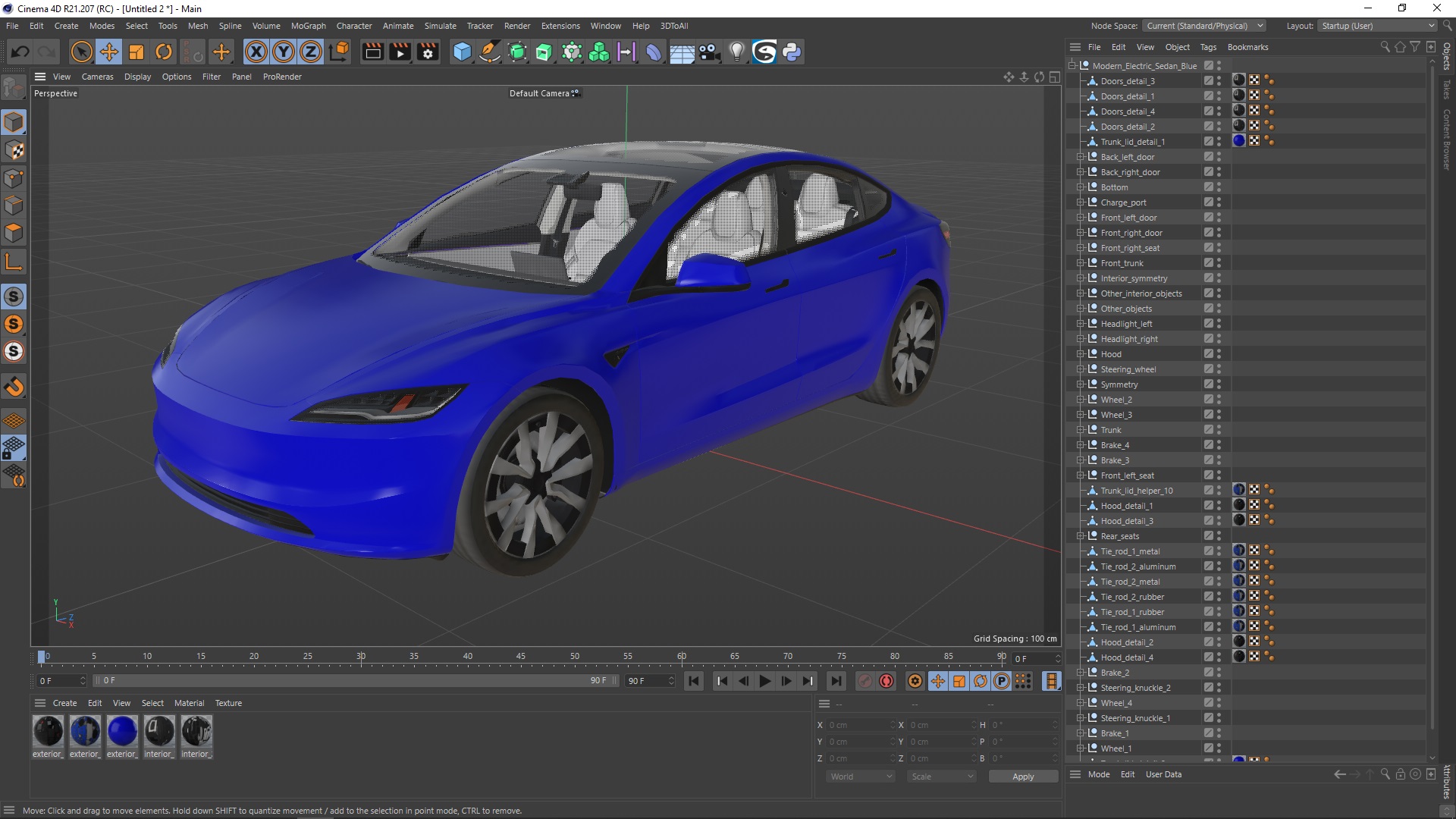 3D Modern Electric Sedan Blue