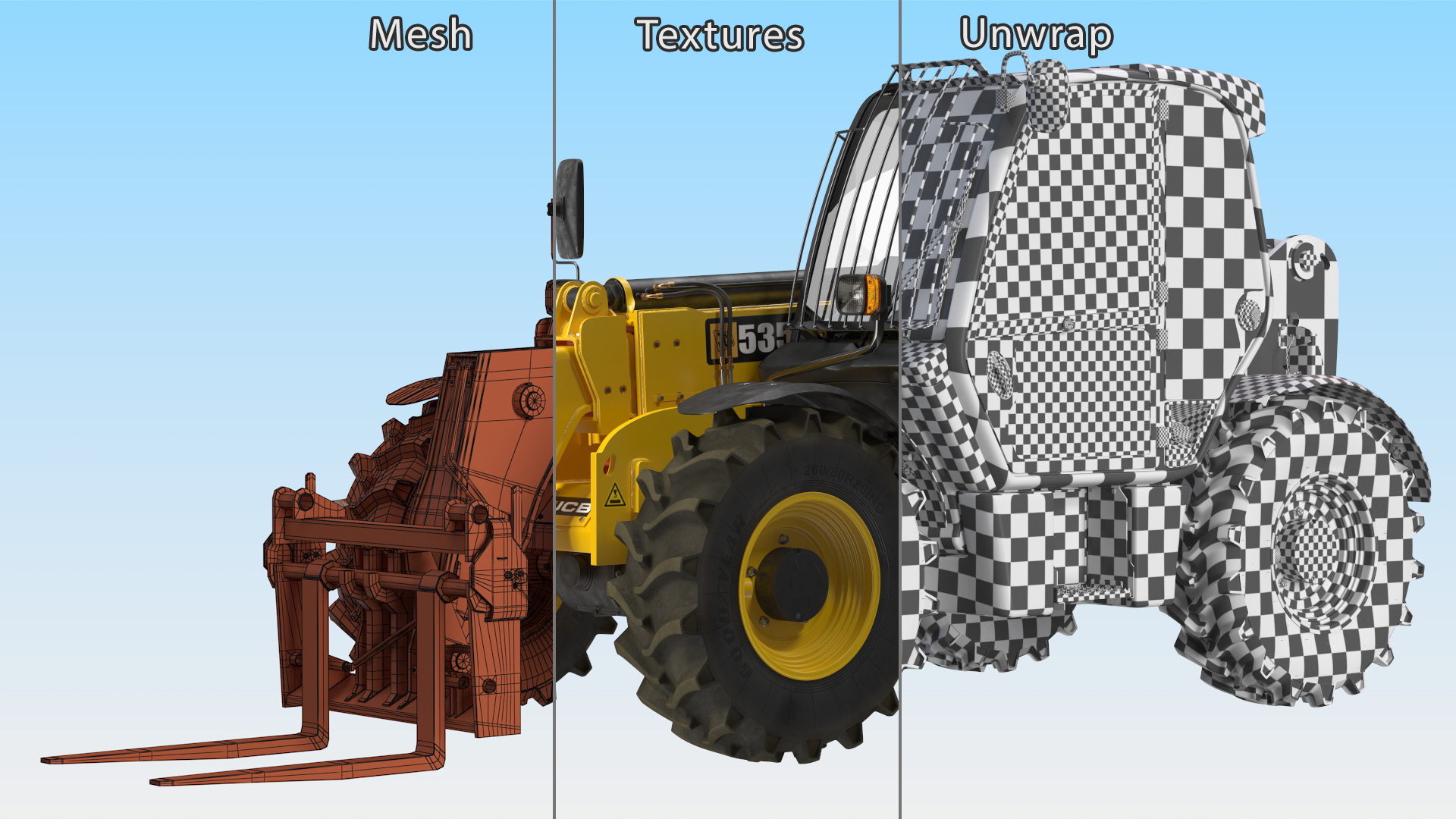 3D model Telehandler JCB 535 Rigged for Maya