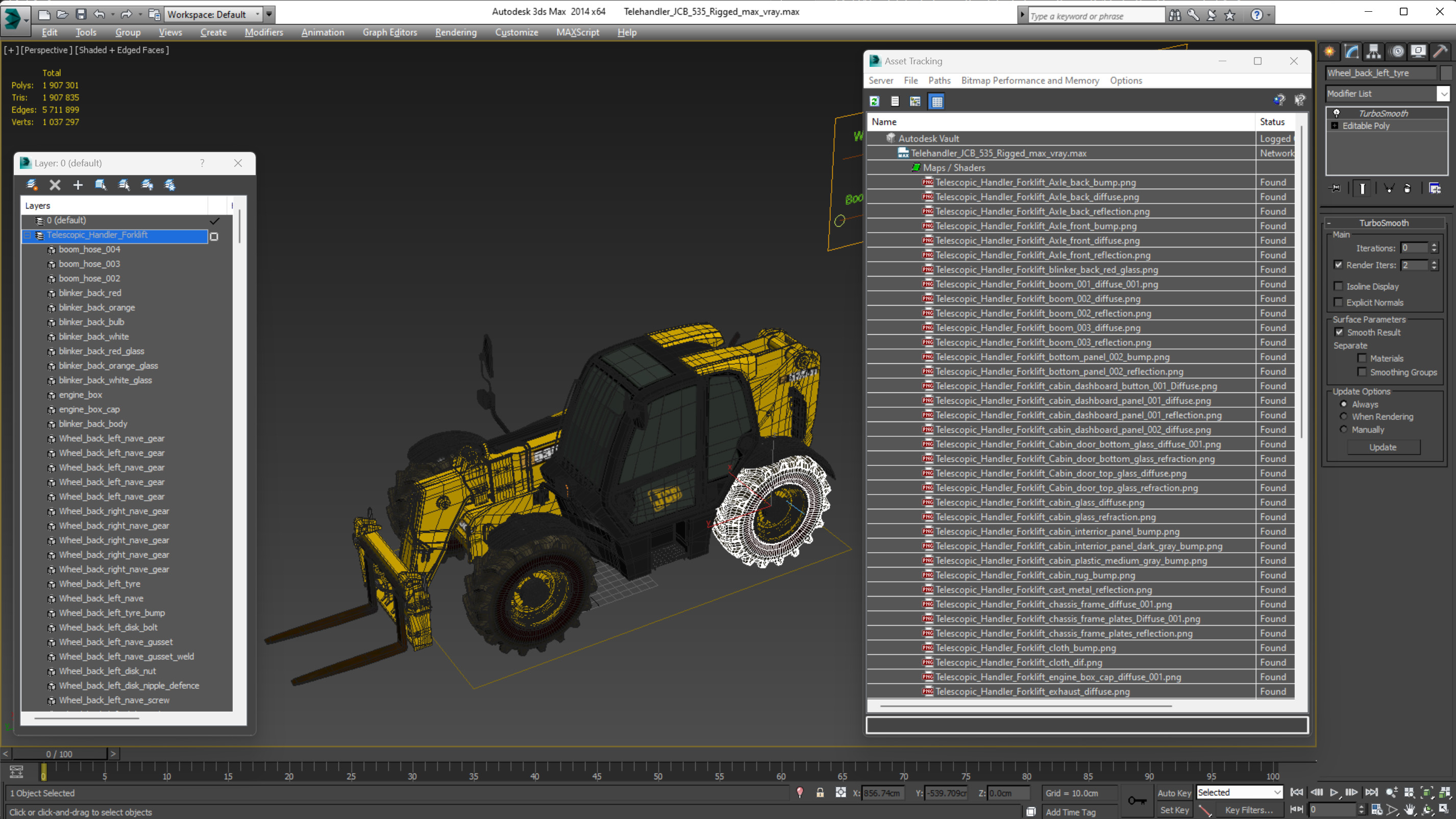 3D model Telehandler JCB 535 Rigged for Maya