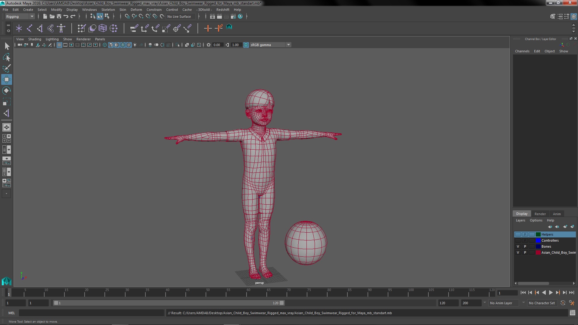 3D model Asian Child Boy Swimwear Rigged for Maya