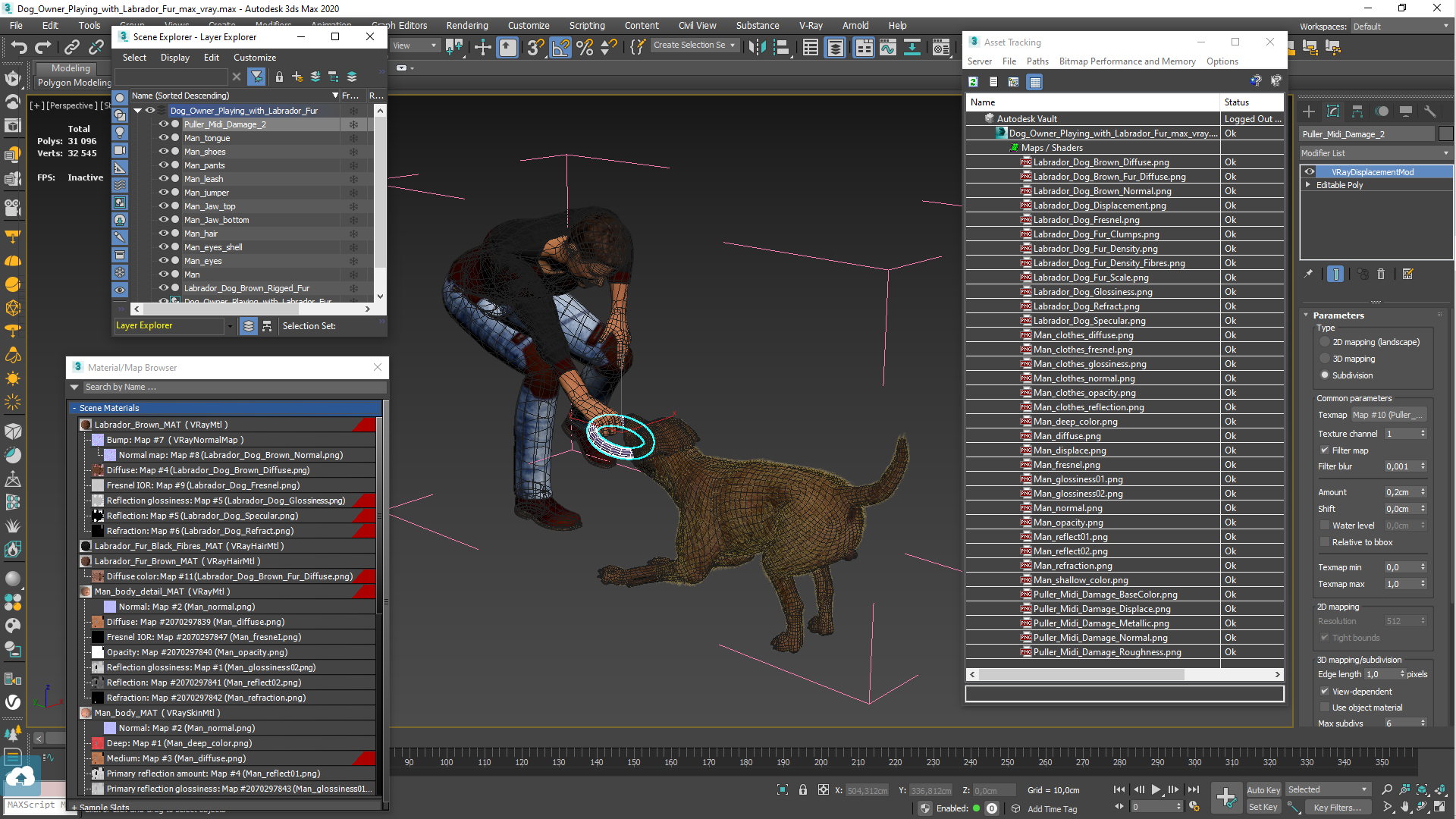 3D model Dog Owner Playing with Labrador Fur