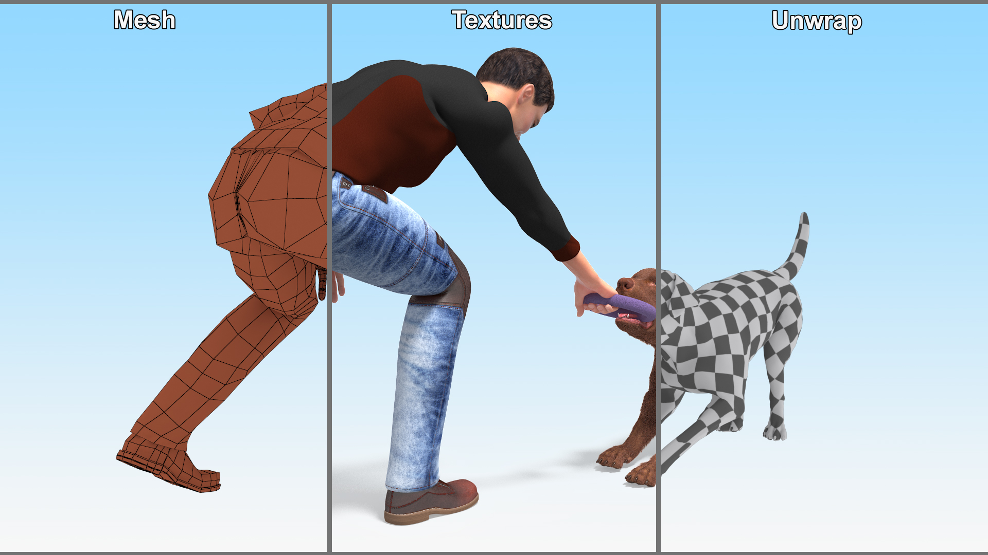 3D model Dog Owner Playing with Labrador Fur