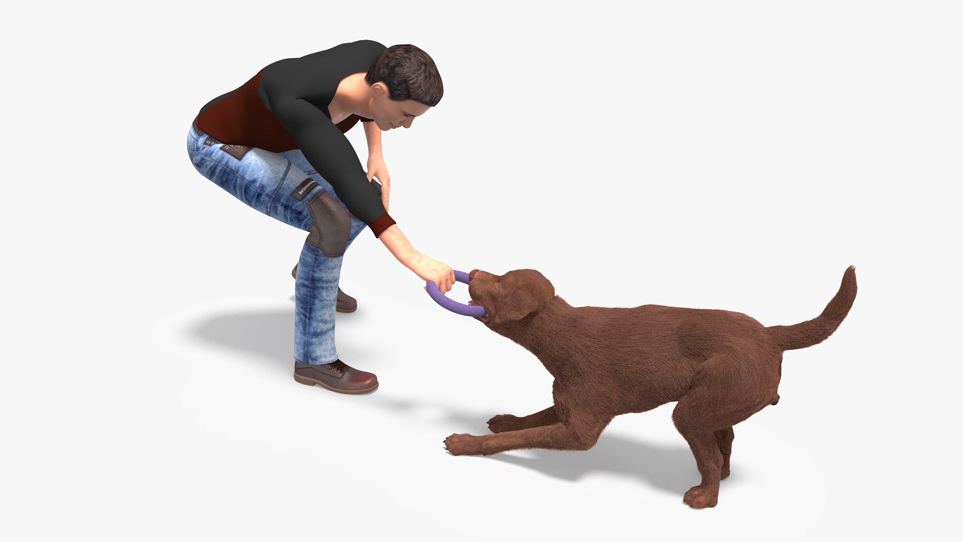 3D model Dog Owner Playing with Labrador Fur