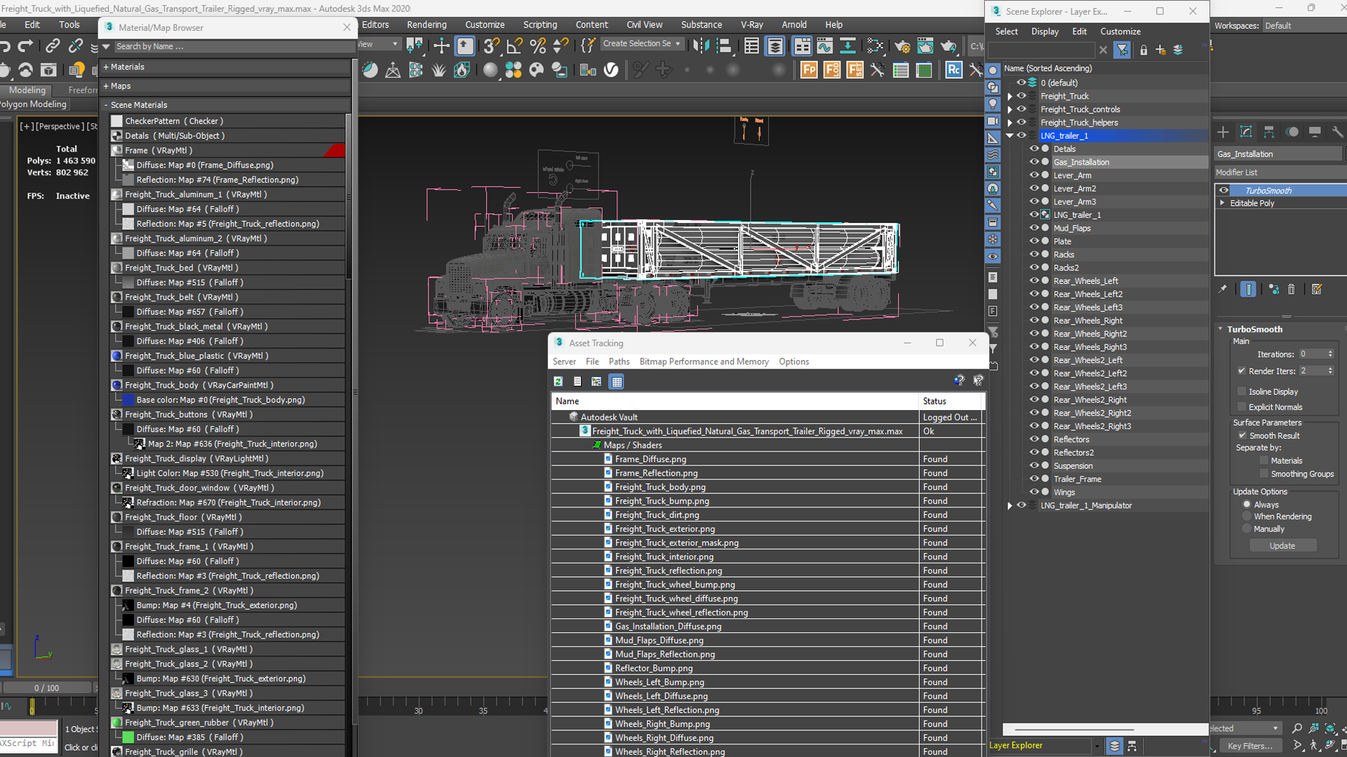 3D model Freight Truck with Liquefied Natural Gas Transport Trailer Rigged