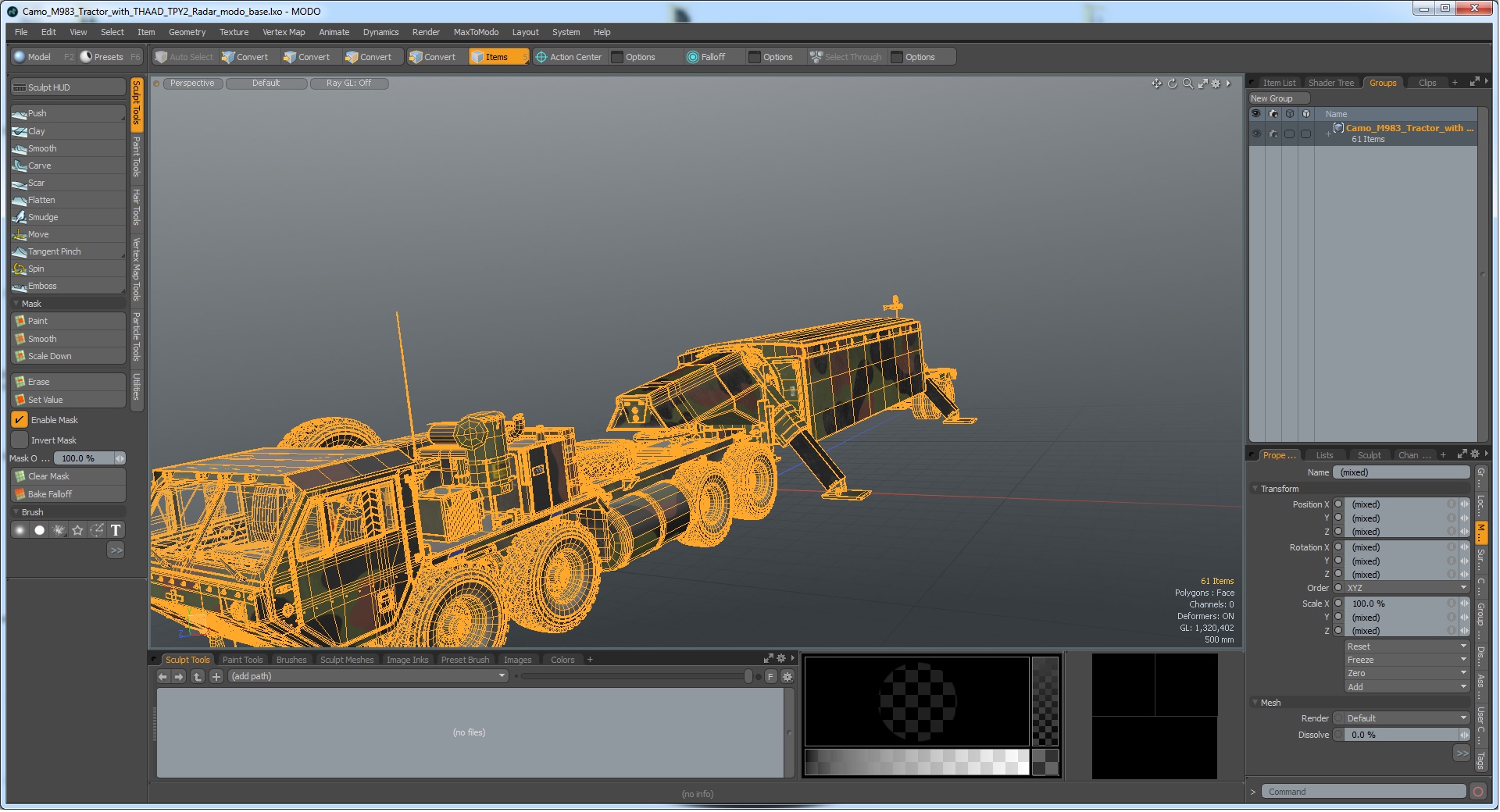 Camo M983 Tractor with THAAD TPY2 Radar 3D model