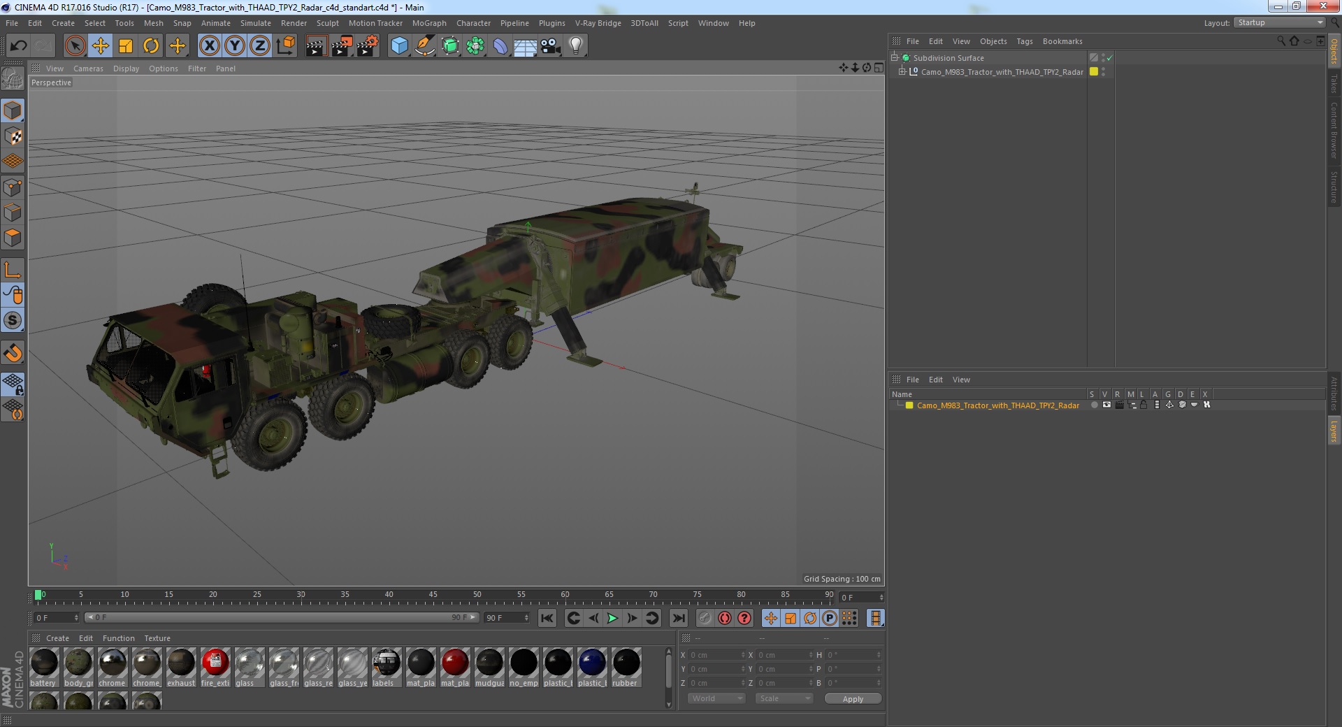 Camo M983 Tractor with THAAD TPY2 Radar 3D model