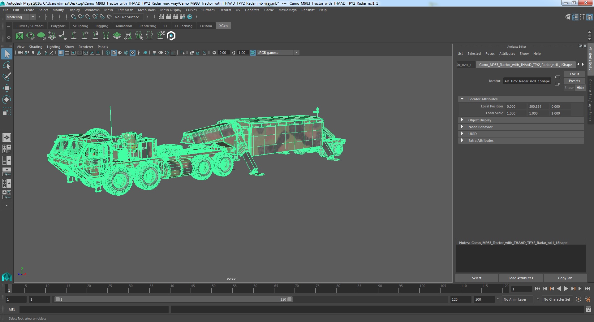 Camo M983 Tractor with THAAD TPY2 Radar 3D model