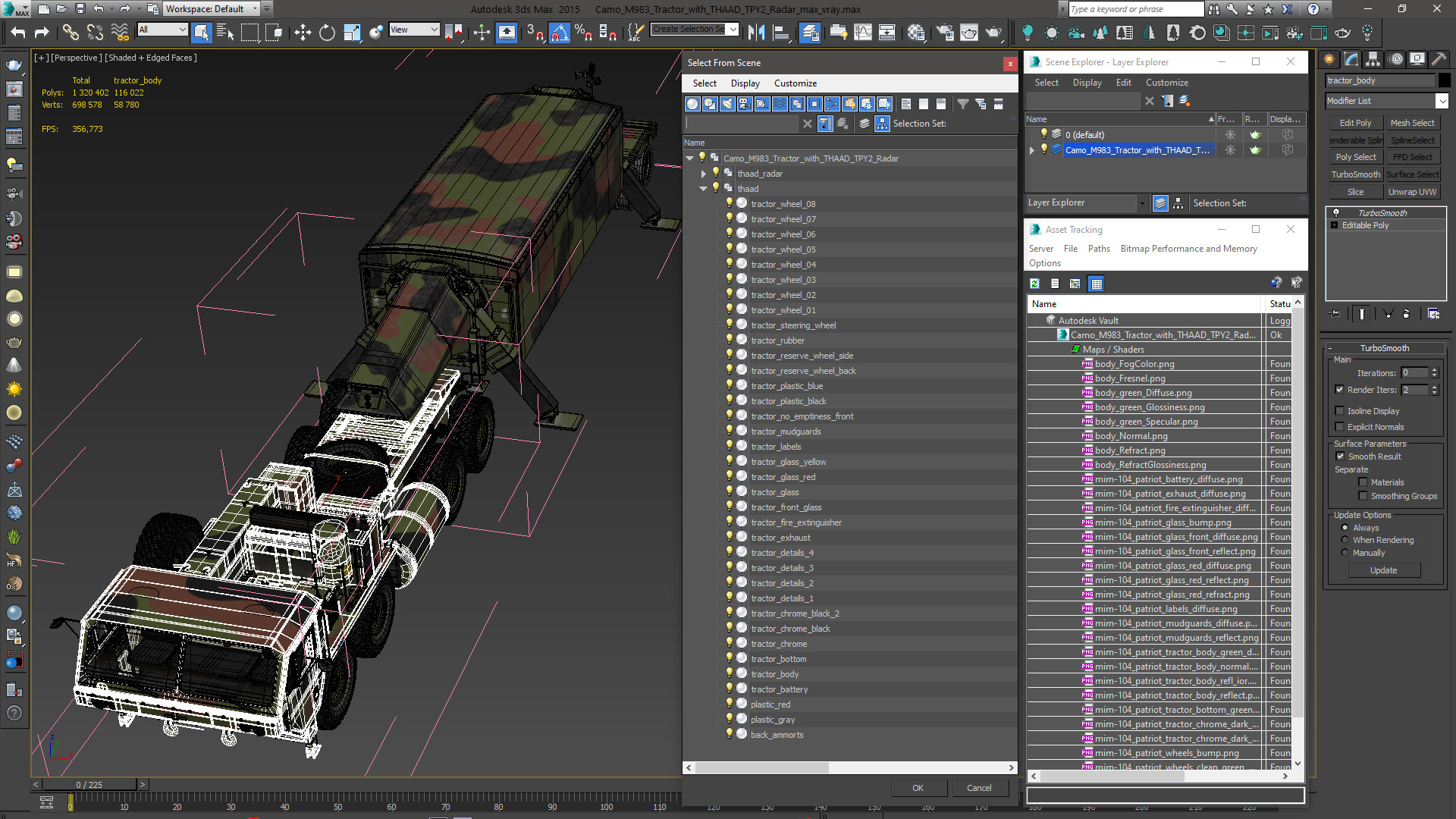 Camo M983 Tractor with THAAD TPY2 Radar 3D model
