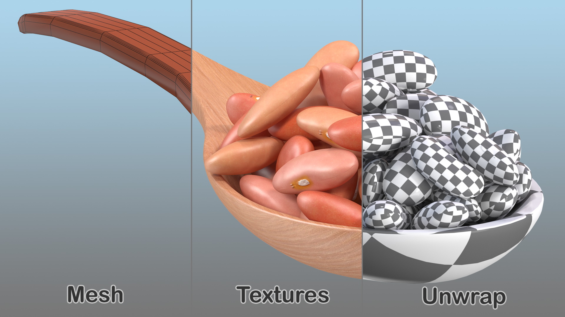 3D Light Red Kidney Beans in a Spoon model