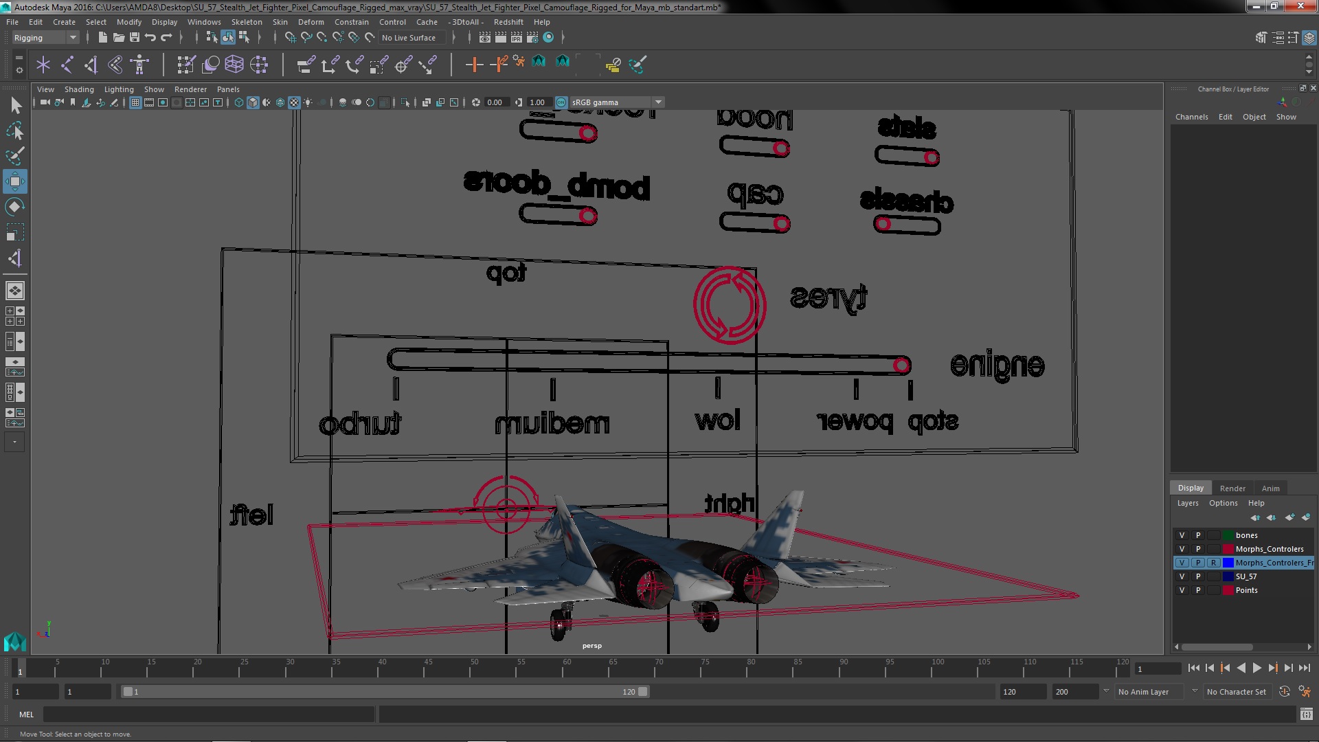 3D SU 57 Stealth Jet Fighter Pixel Camouflage Rigged for Maya model