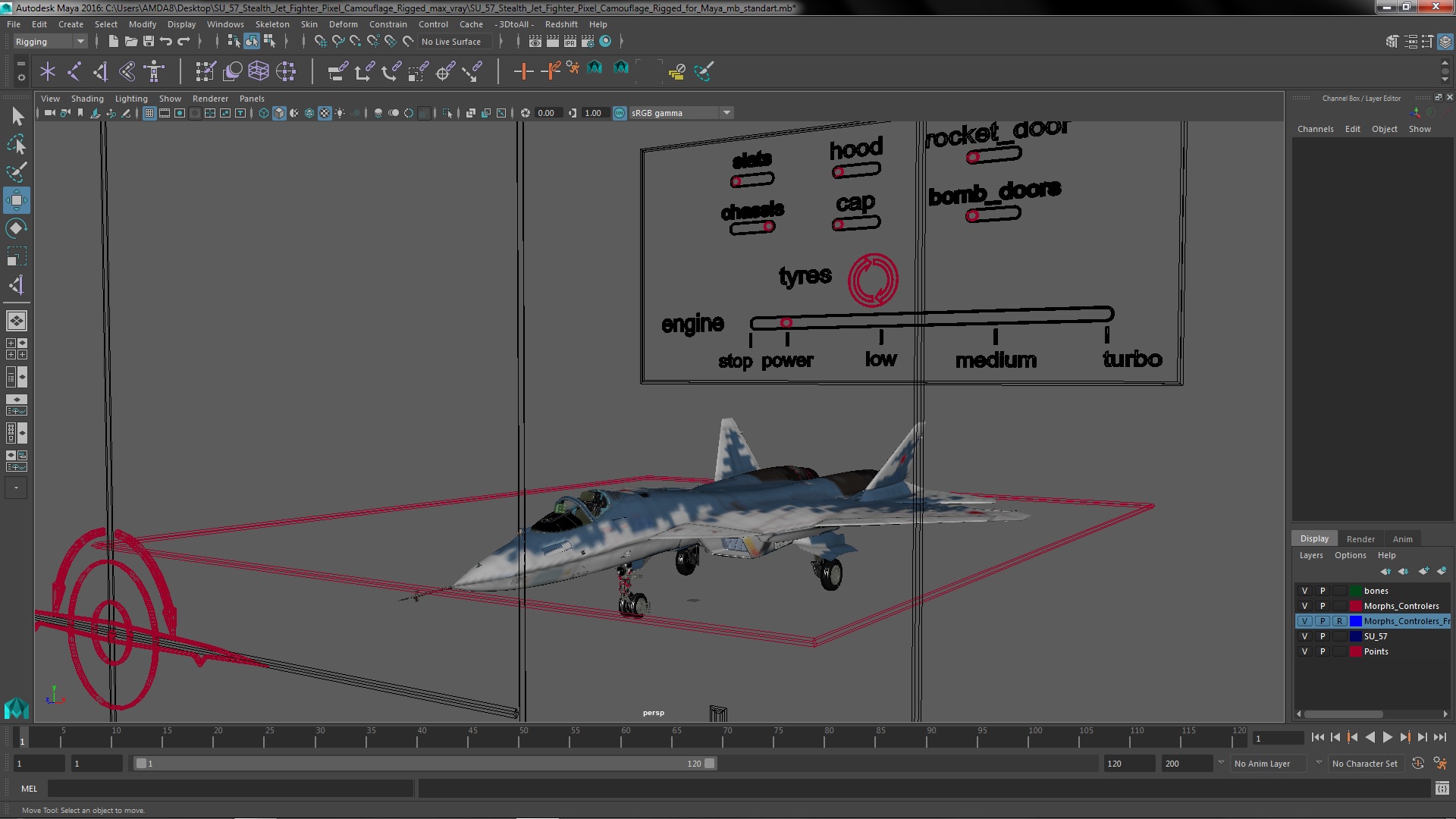 3D SU 57 Stealth Jet Fighter Pixel Camouflage Rigged for Maya model
