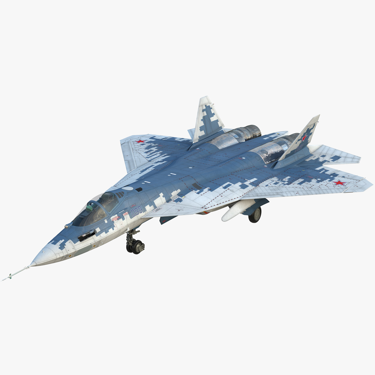 3D SU 57 Stealth Jet Fighter Pixel Camouflage Rigged for Maya model