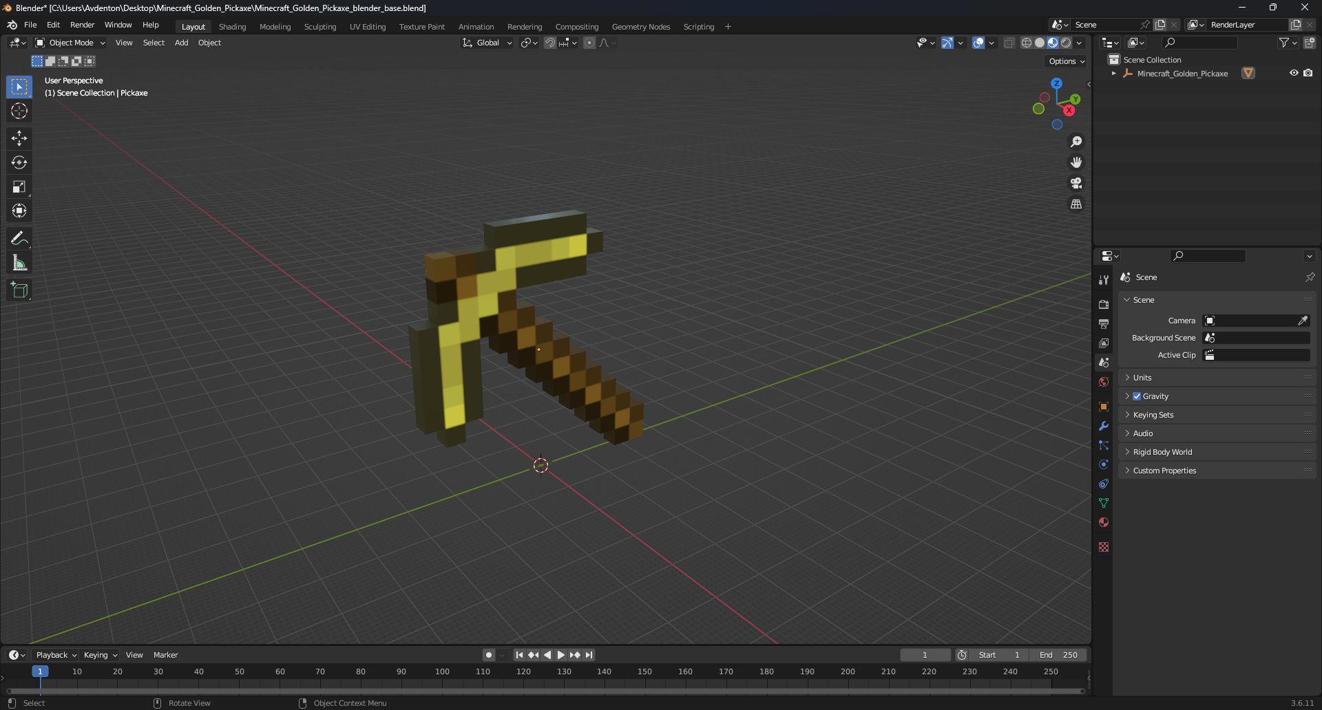 Minecraft Golden Pickaxe 3D model