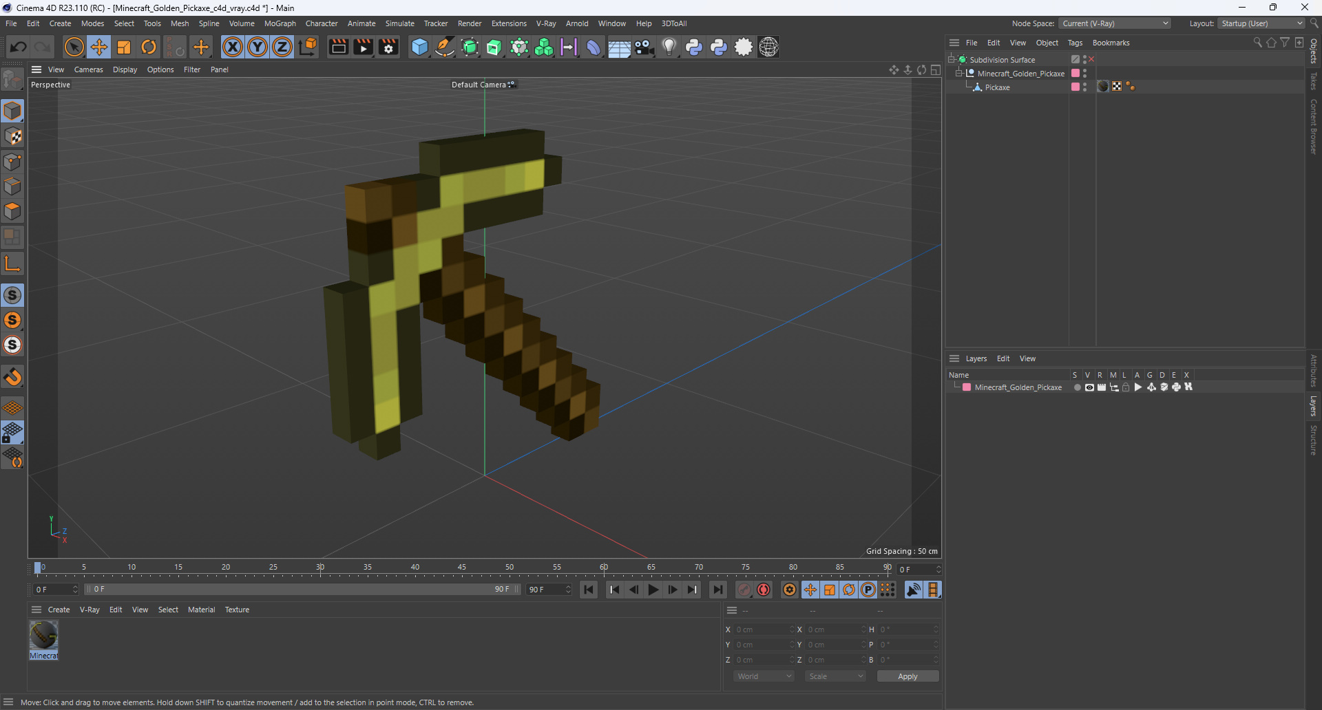 Minecraft Golden Pickaxe 3D model