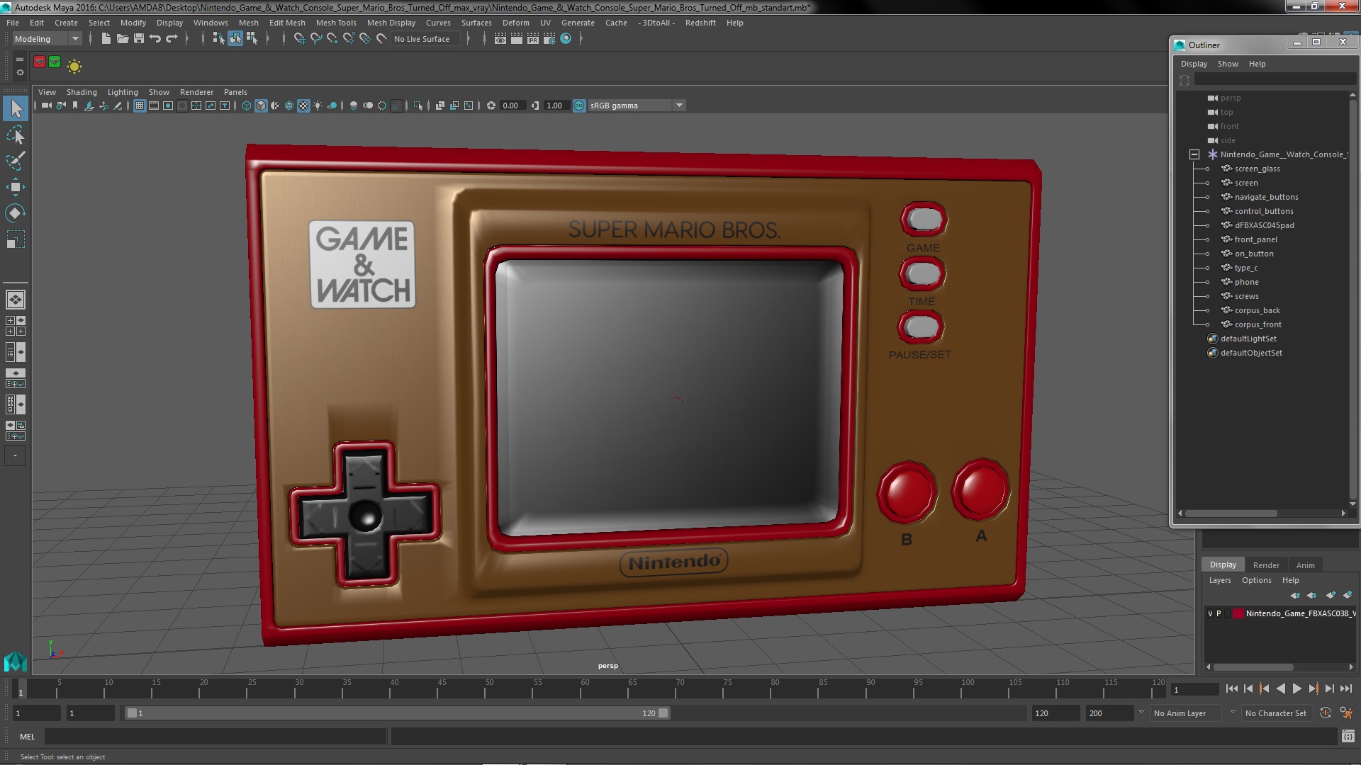 Nintendo Game and Watch Console Super Mario Bros Turned Off 3D model