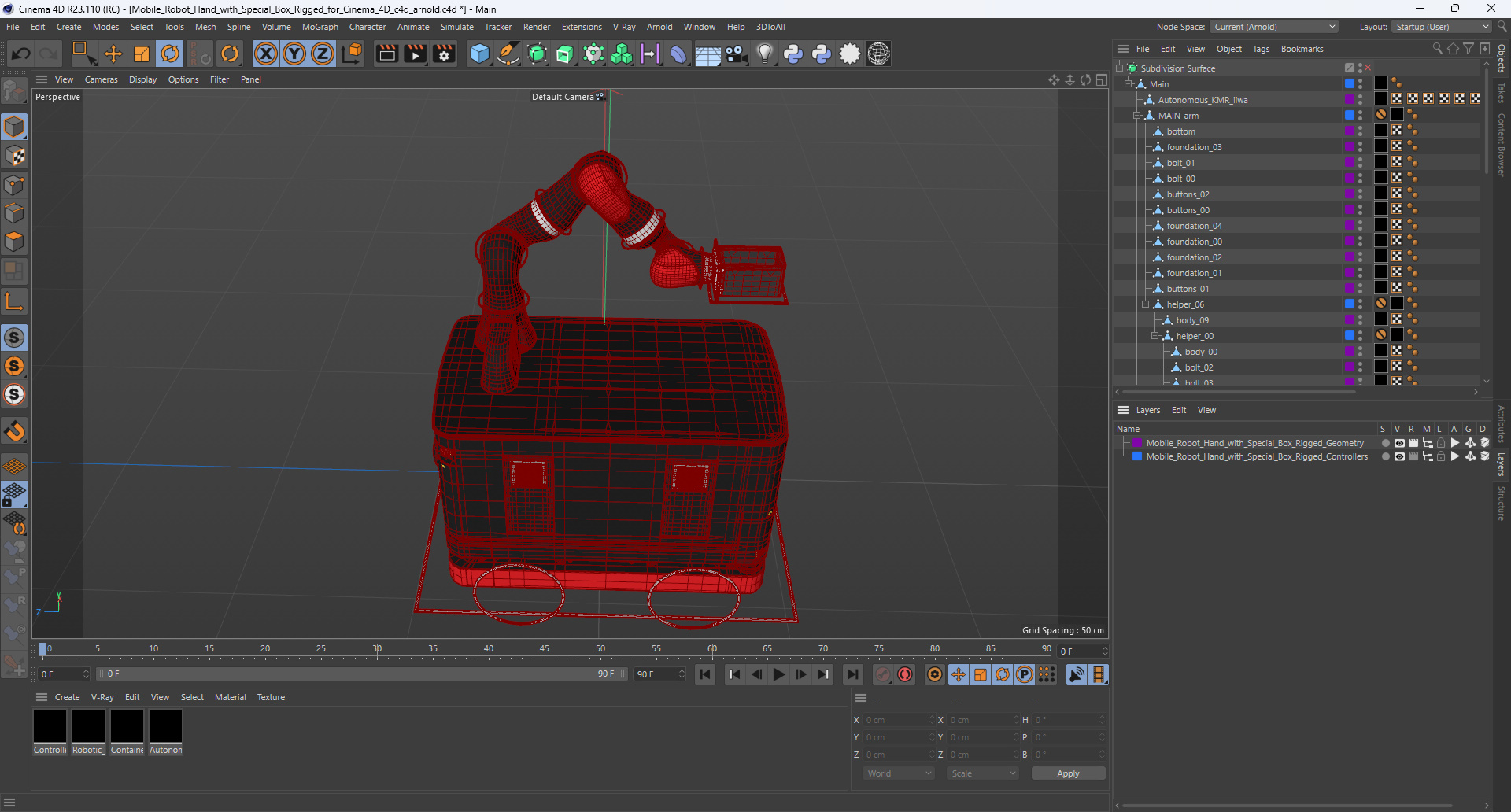 3D model Mobile Robot Hand with Special Box Rigged for Cinema 4D