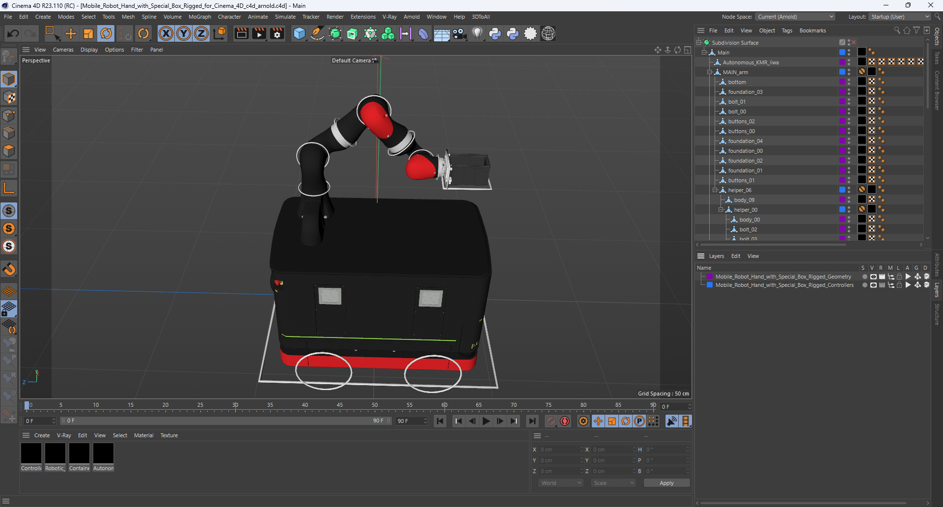 3D model Mobile Robot Hand with Special Box Rigged for Cinema 4D