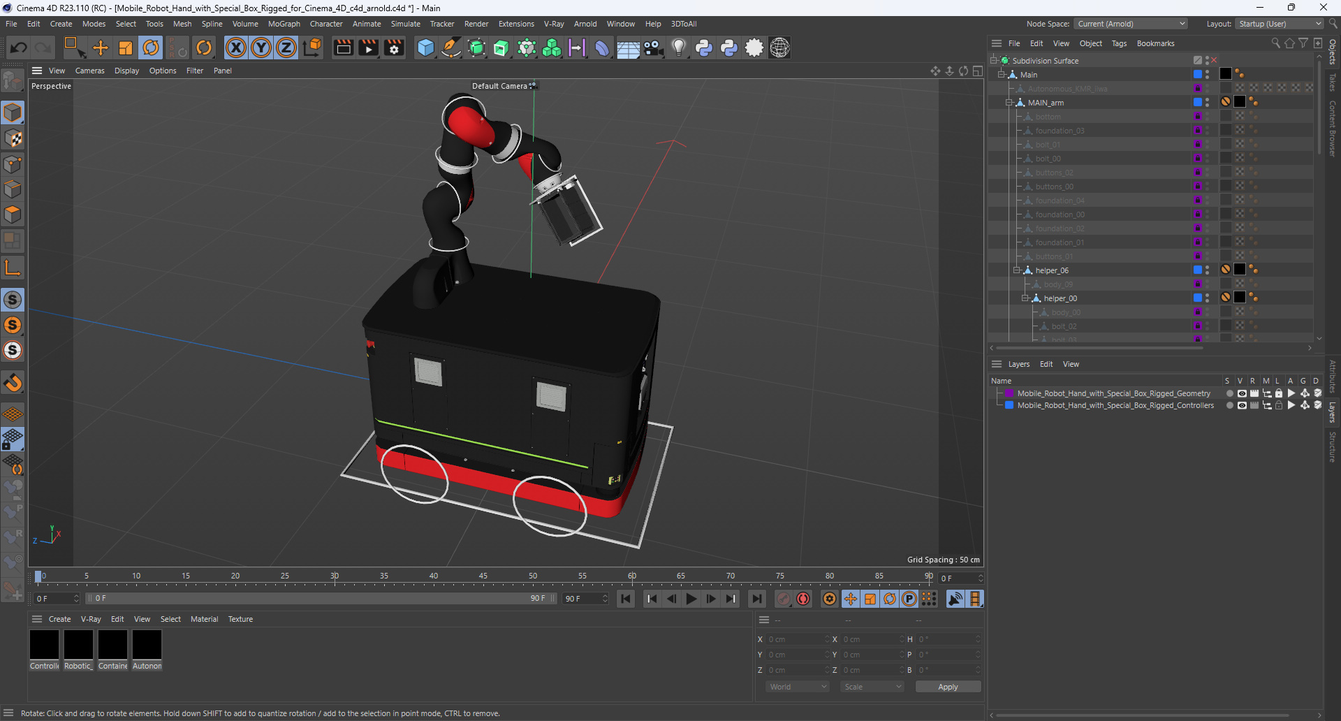 3D model Mobile Robot Hand with Special Box Rigged for Cinema 4D