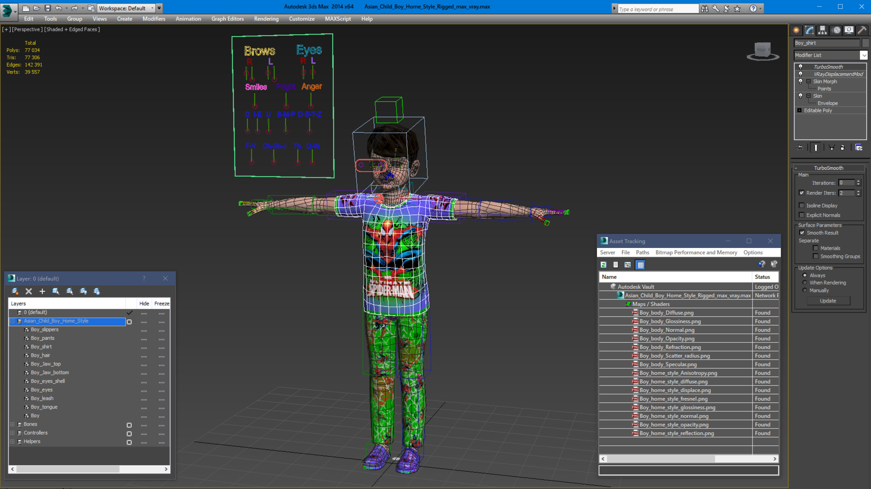Asian Child Boy Home Style Rigged for Maya 3D