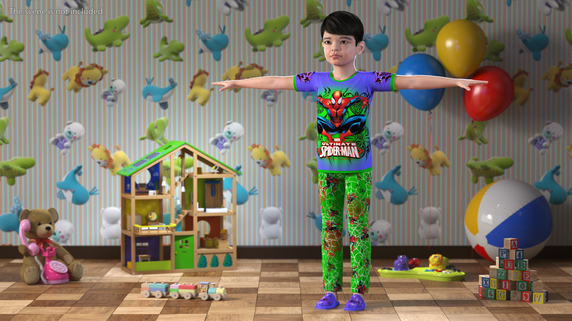 Asian Child Boy Home Style Rigged for Maya 3D