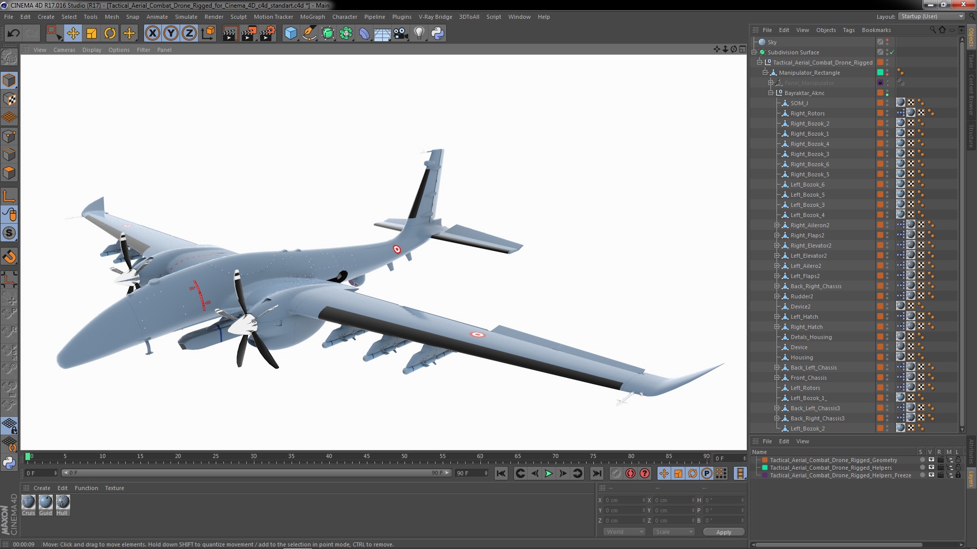 Tactical Aerial Combat Drone Rigged for Cinema 4D 3D model