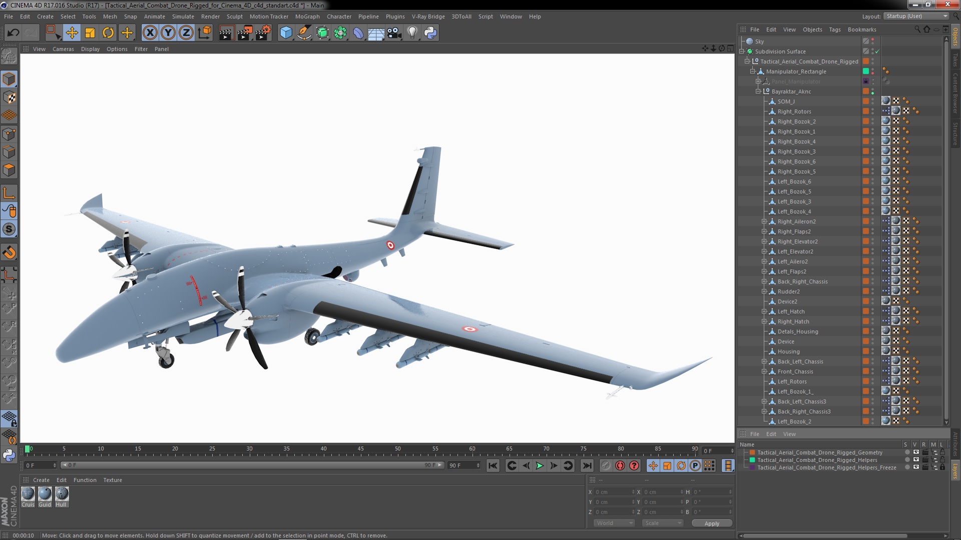 Tactical Aerial Combat Drone Rigged for Cinema 4D 3D model