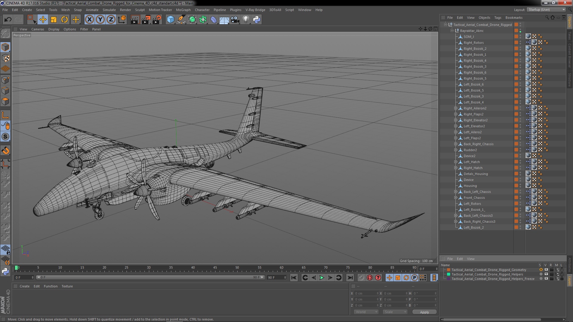 Tactical Aerial Combat Drone Rigged for Cinema 4D 3D model