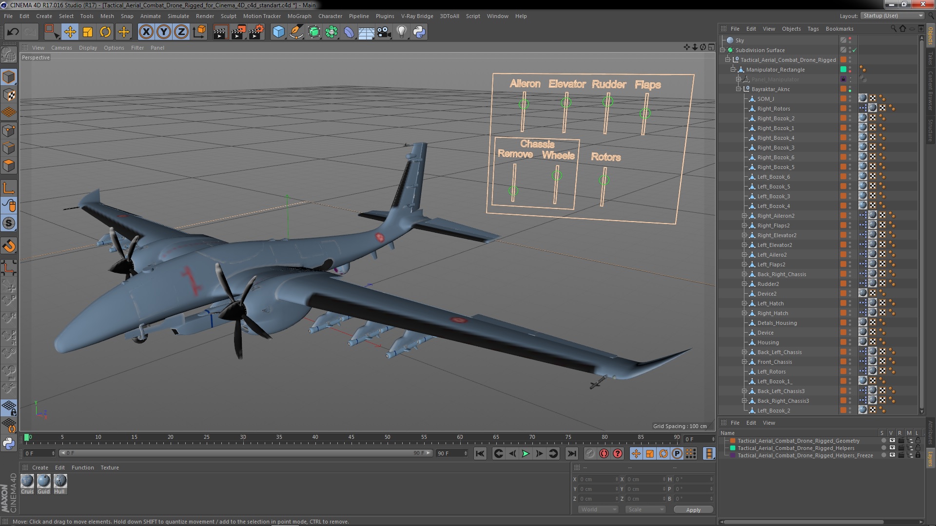 Tactical Aerial Combat Drone Rigged for Cinema 4D 3D model