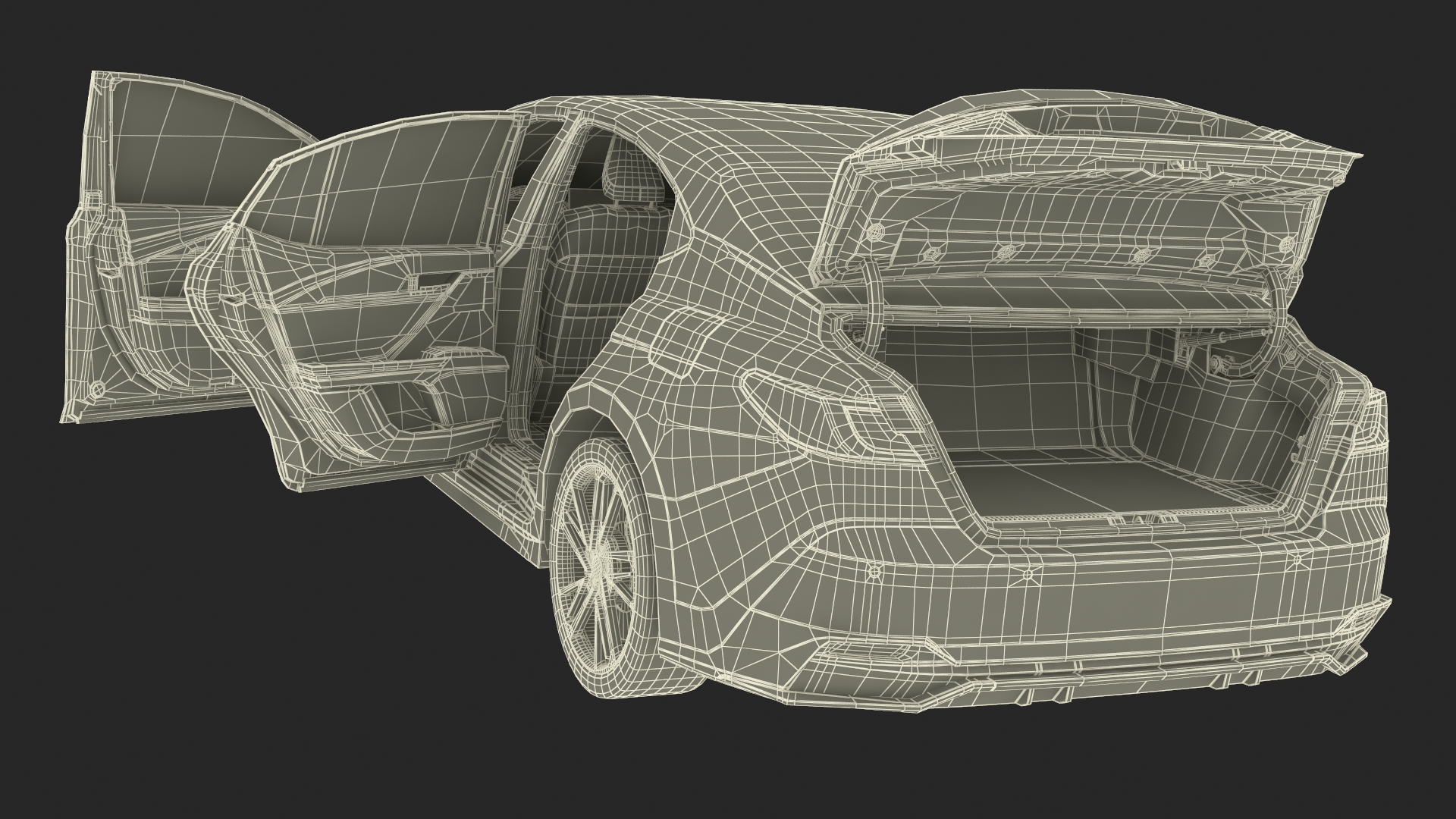 3D Mid Size Sedan Black Simplified