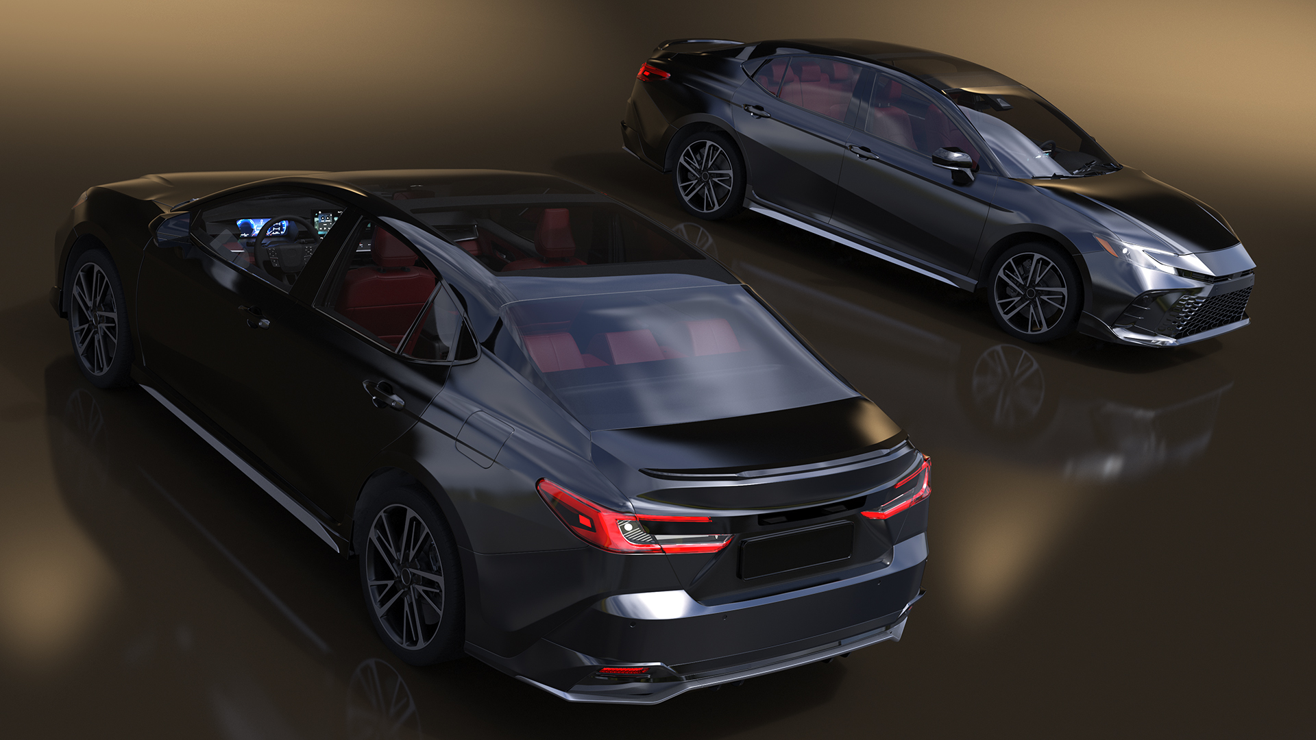3D Mid Size Sedan Black Simplified