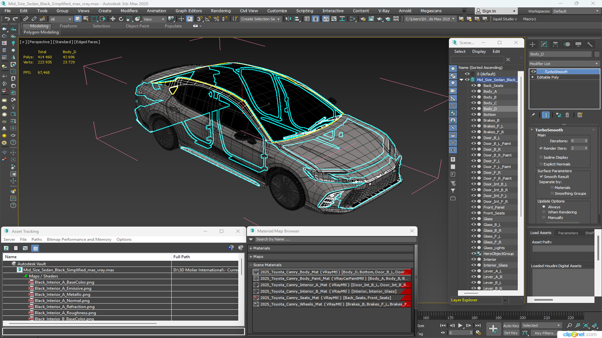 3D Mid Size Sedan Black Simplified
