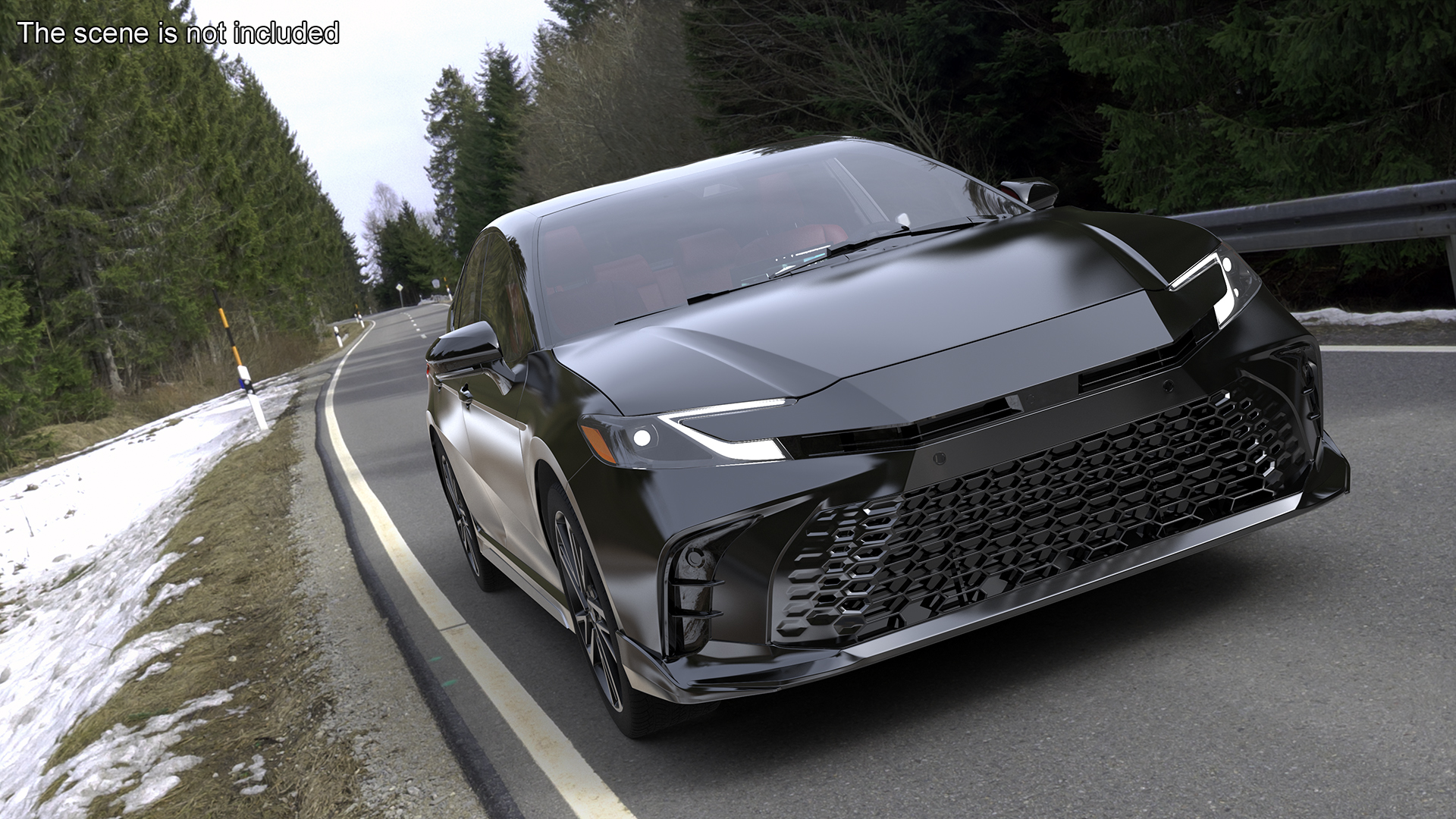 3D Mid Size Sedan Black Simplified