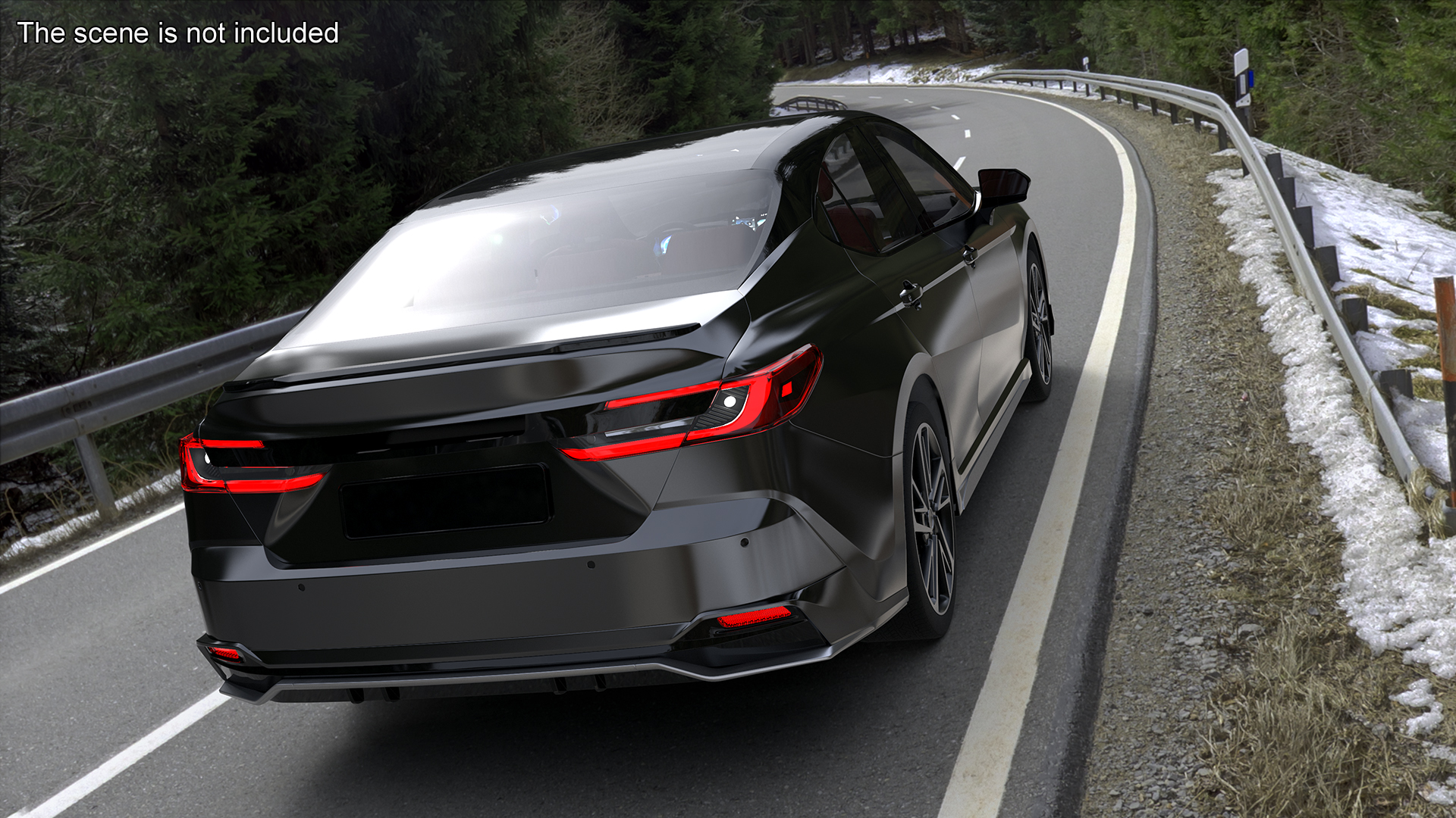 3D Mid Size Sedan Black Simplified
