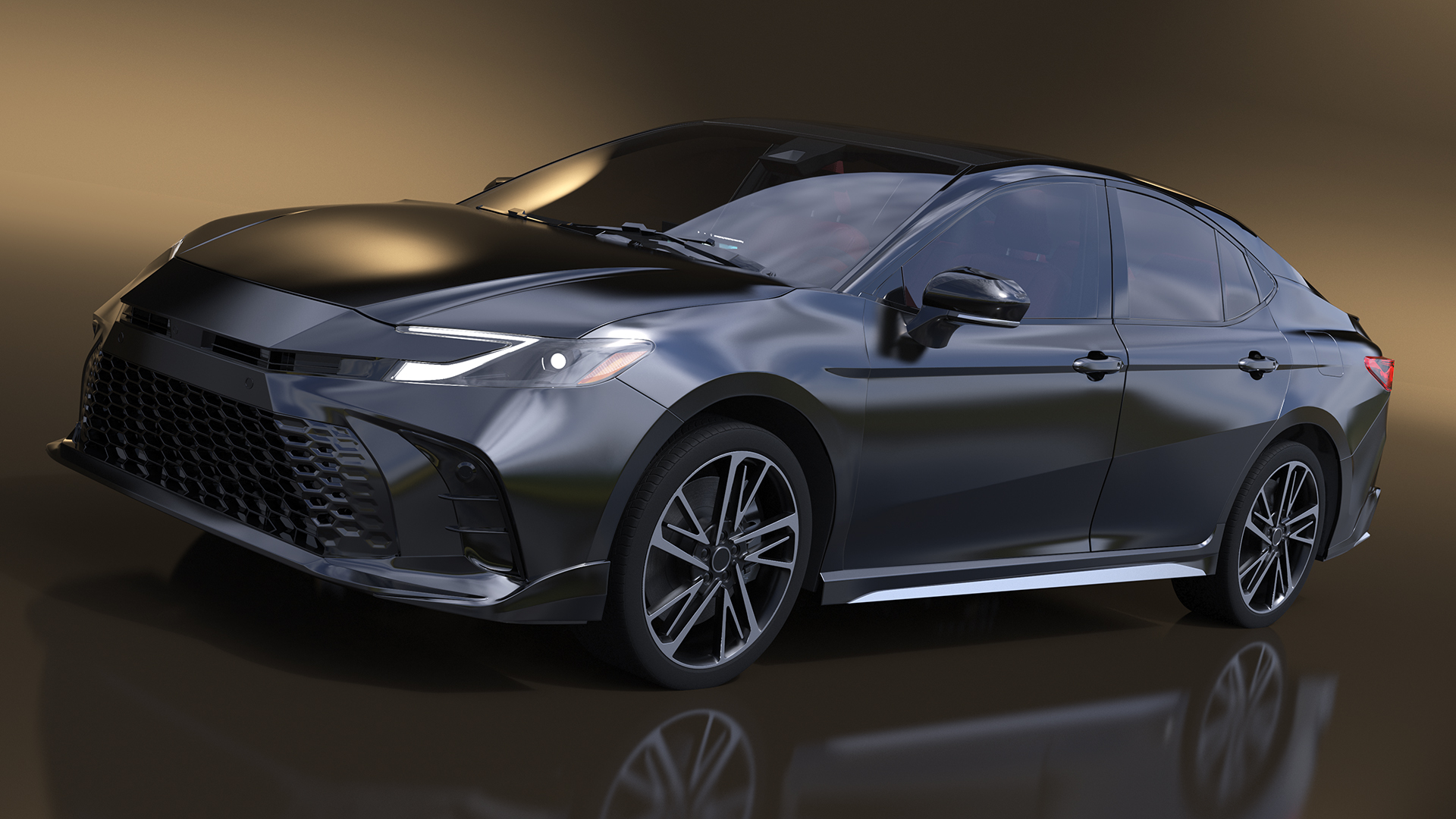 3D Mid Size Sedan Black Simplified