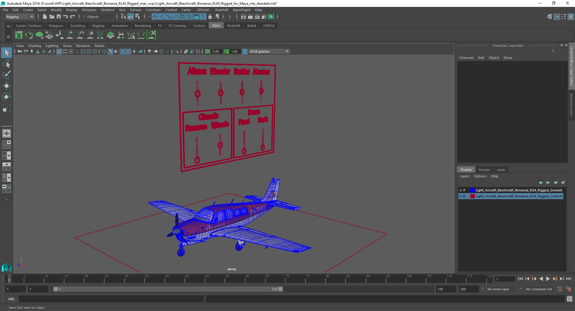 3D Light Aircraft Beechcraft Bonanza KLM Rigged for Maya model