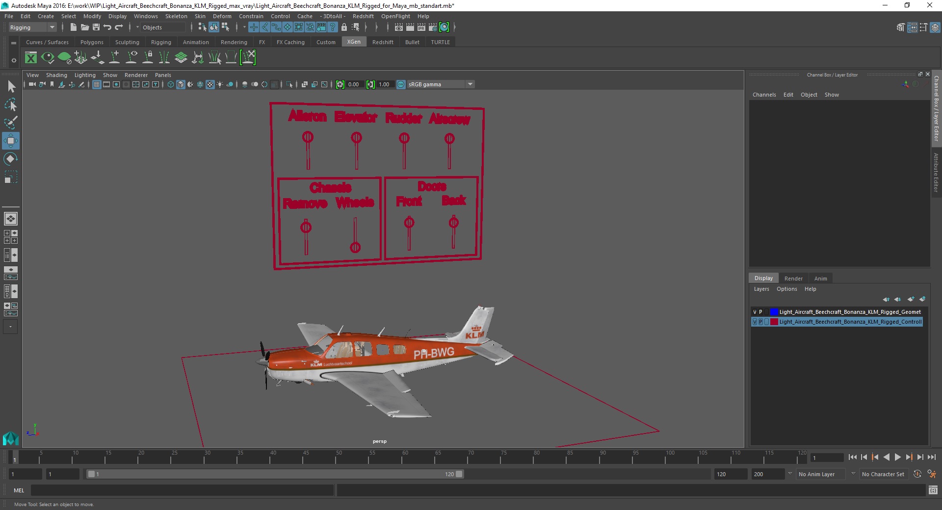 3D Light Aircraft Beechcraft Bonanza KLM Rigged for Maya model