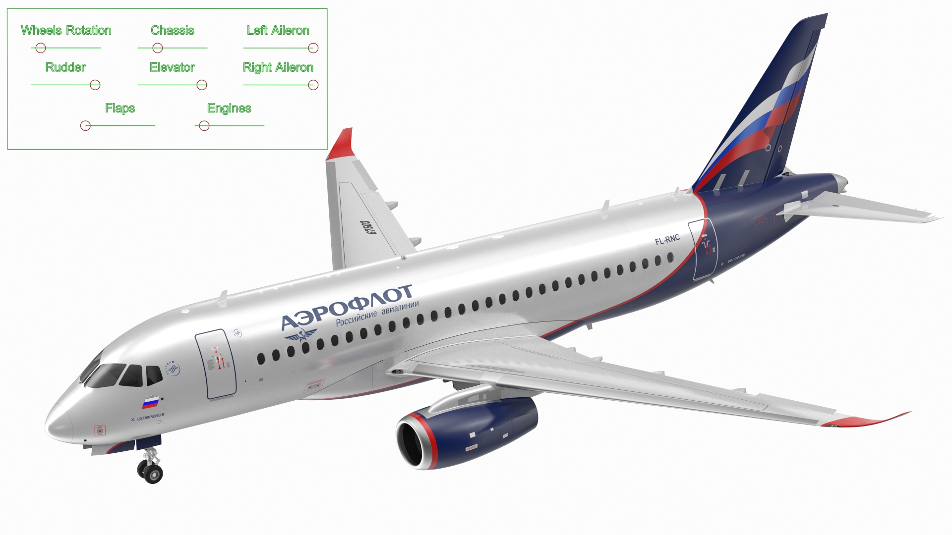 3D model Sukhoi Superjet 100 with Saberlets Aeroflot Rigged