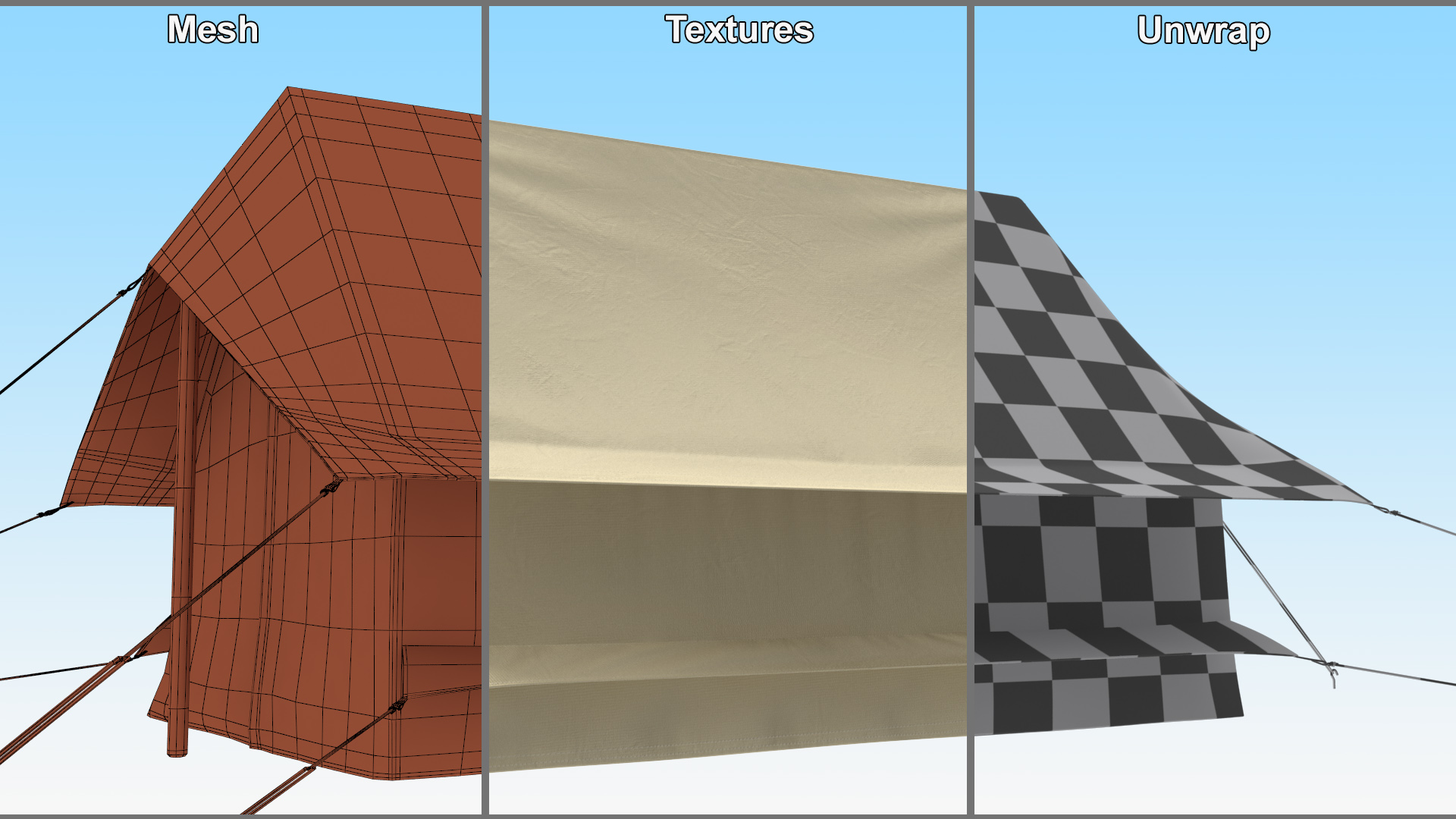 3D Sand Color Vintage Ridge Tent Closed