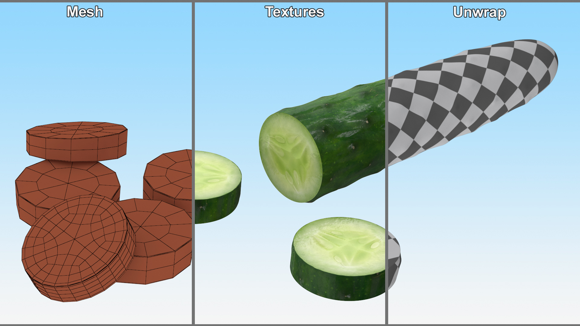 Half Cucumber With Few Slices 3D model