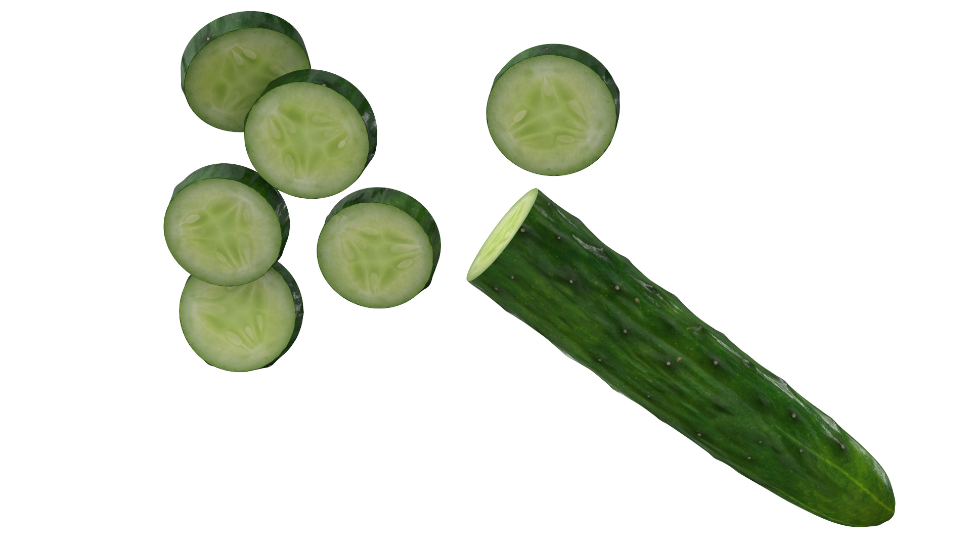 Half Cucumber With Few Slices 3D model