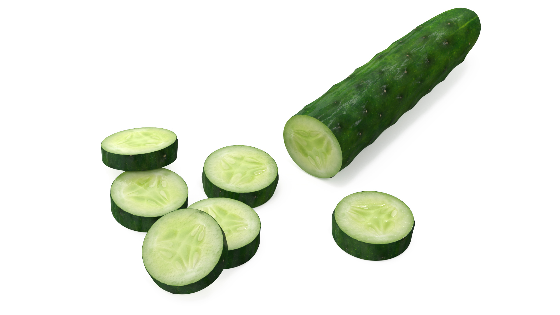 Half Cucumber With Few Slices 3D model
