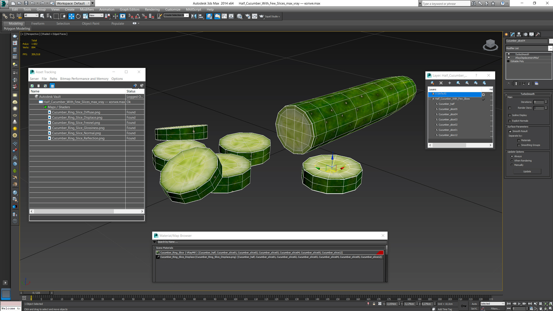 Half Cucumber With Few Slices 3D model