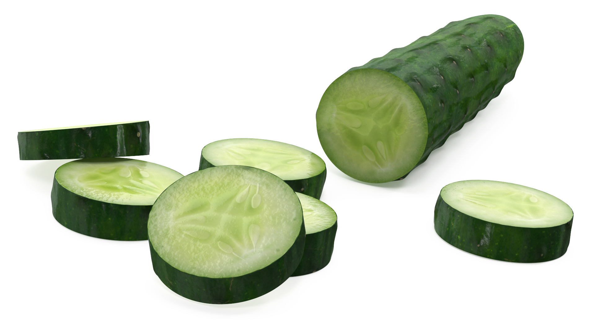 Half Cucumber With Few Slices 3D model