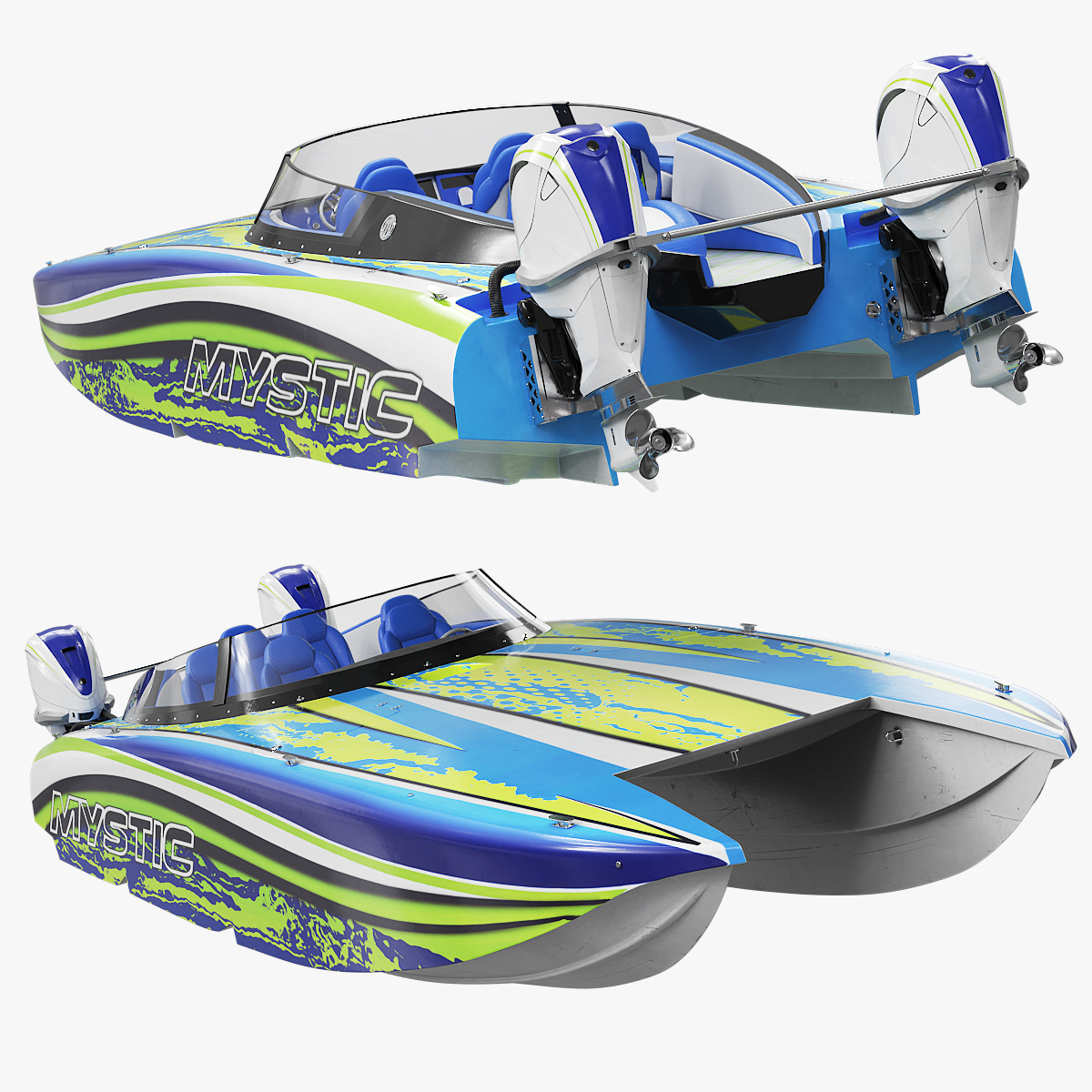 Mystic Twin Engine Powerboat in Trailer 3D model preview