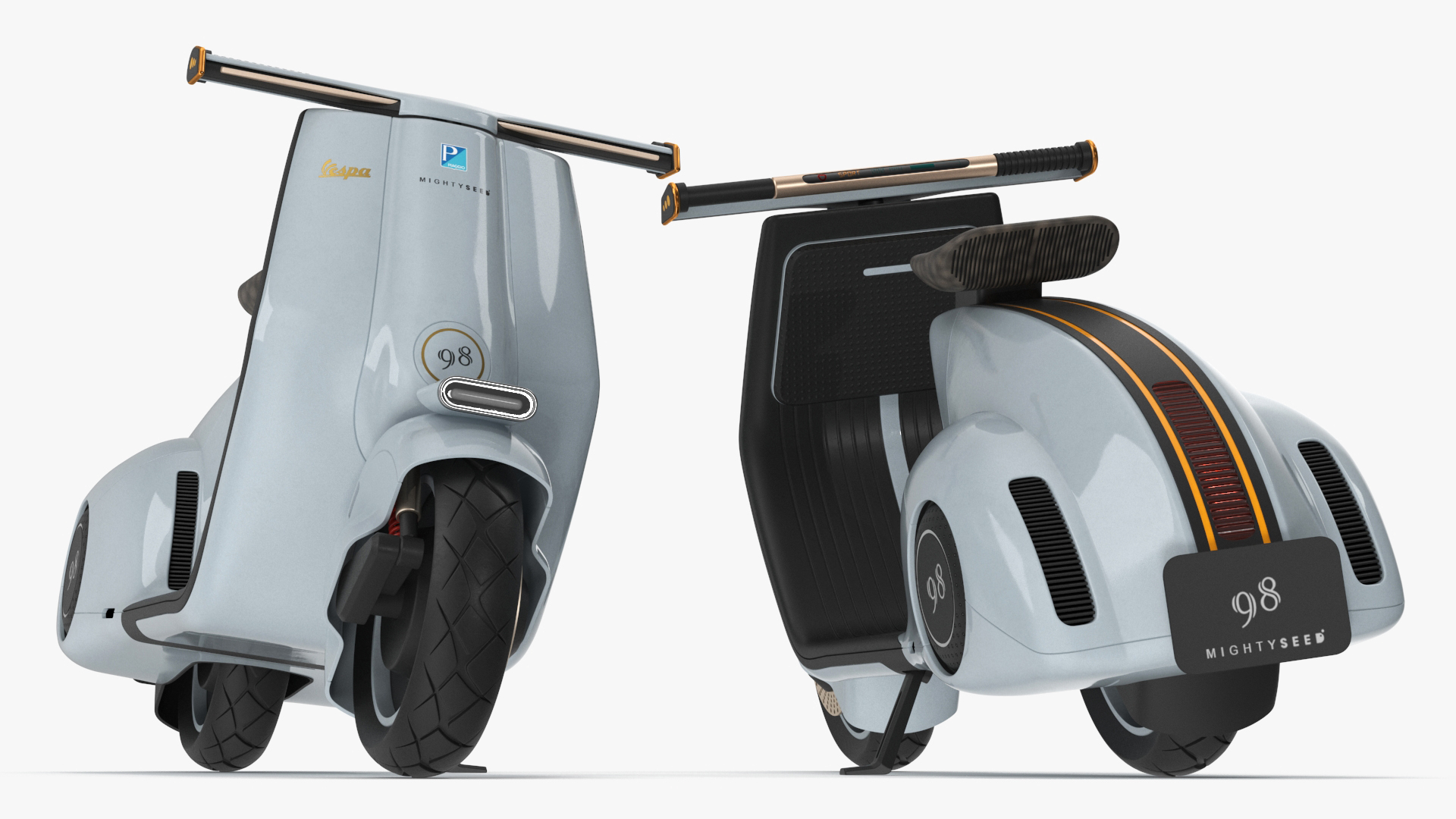3D Futuristic Electric Scooter Vespa 98 Blue Parked model
