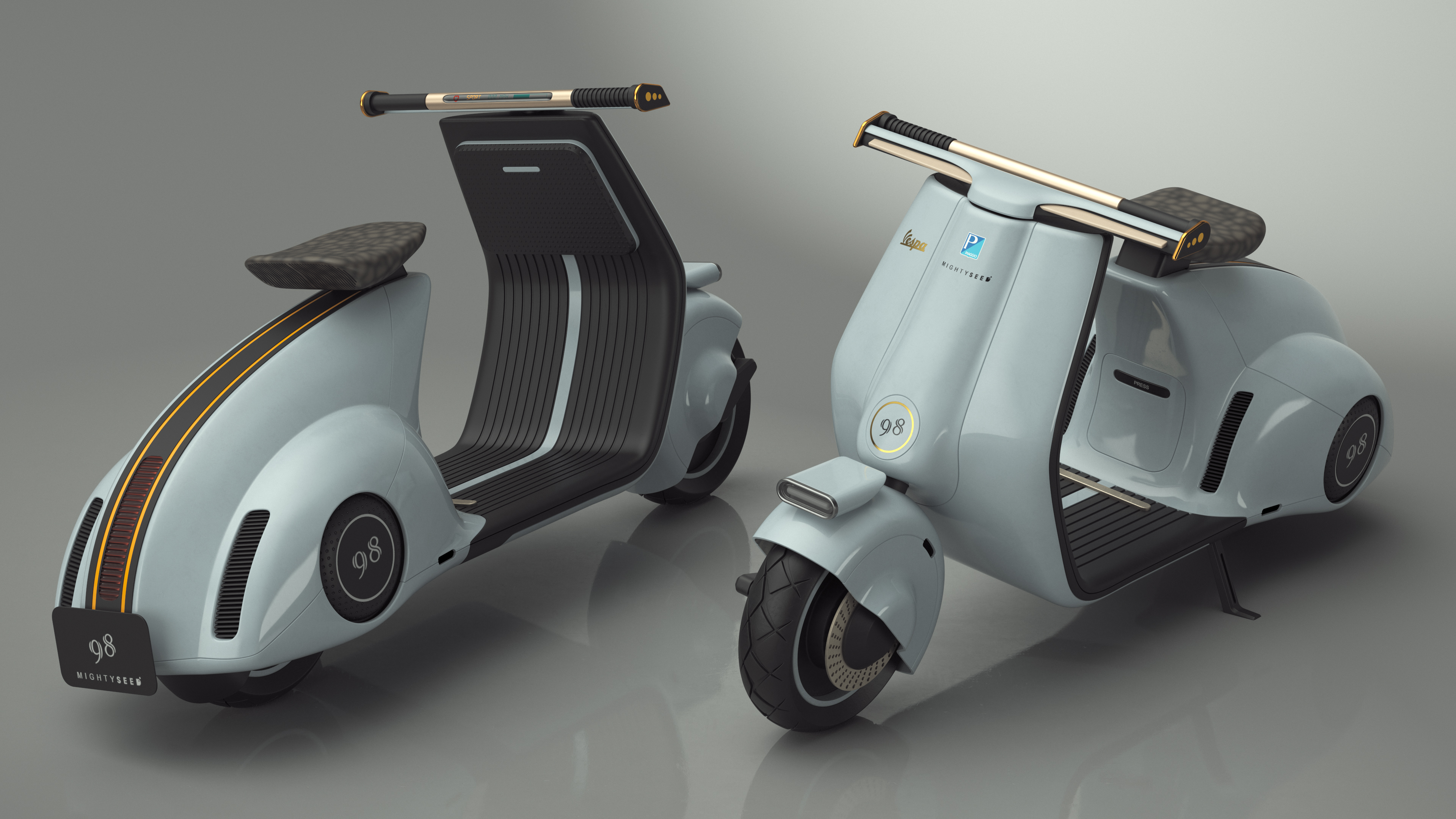 3D Futuristic Electric Scooter Vespa 98 Blue Parked model