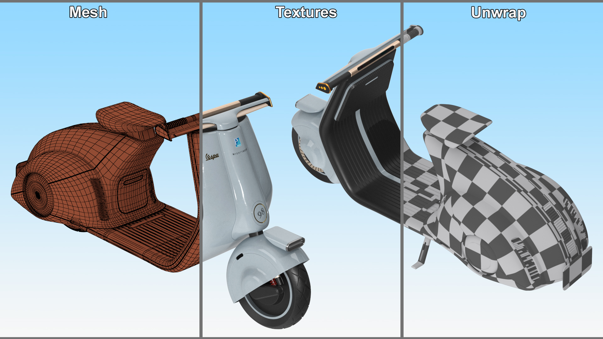 3D Futuristic Electric Scooter Vespa 98 Blue Parked model