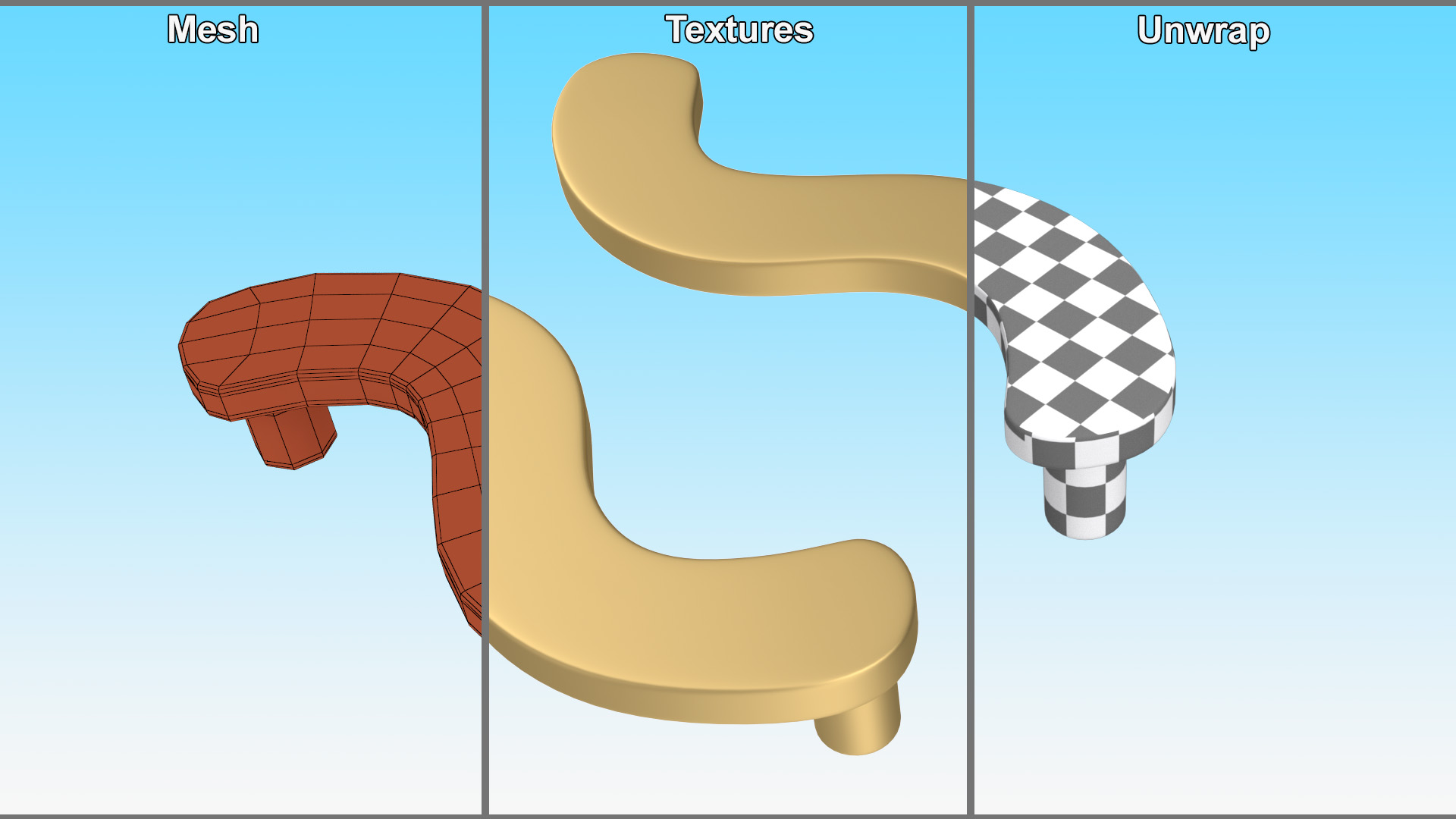 Door Handles Flat Wave Gold 3D